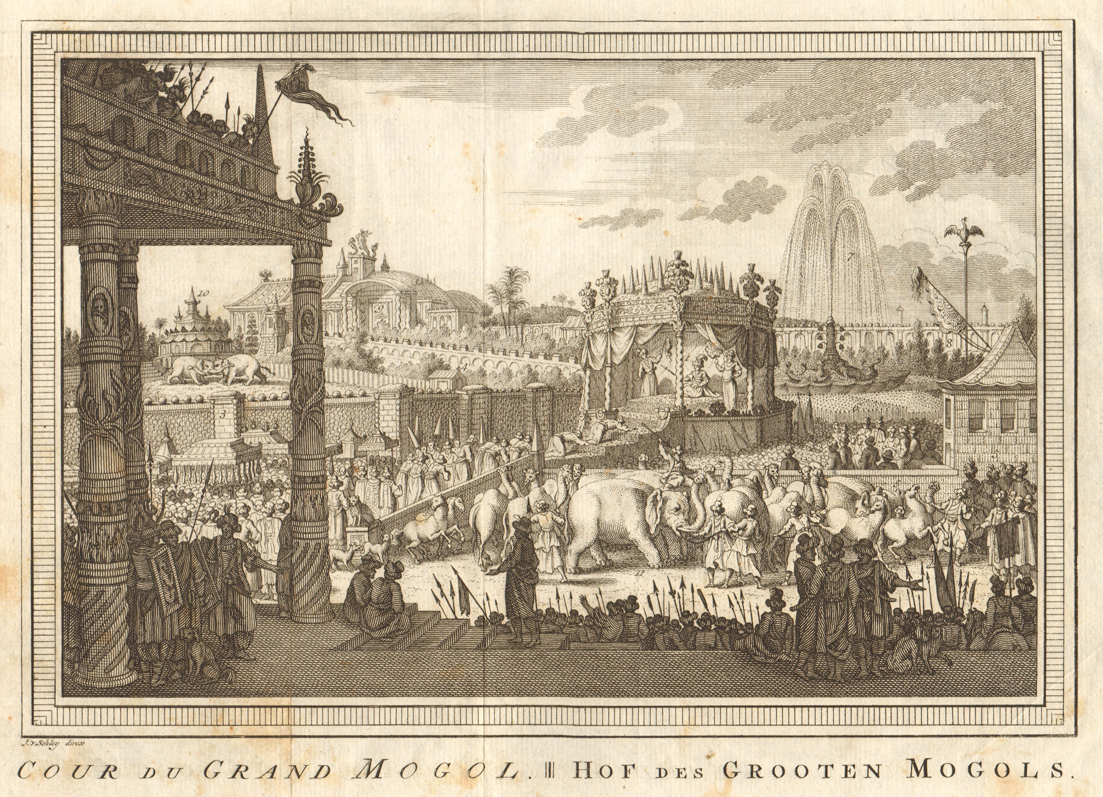 'Cour du Grand Mogol'. Court of the Mughal Emperor, Delhi, India. SCHLEY 1755