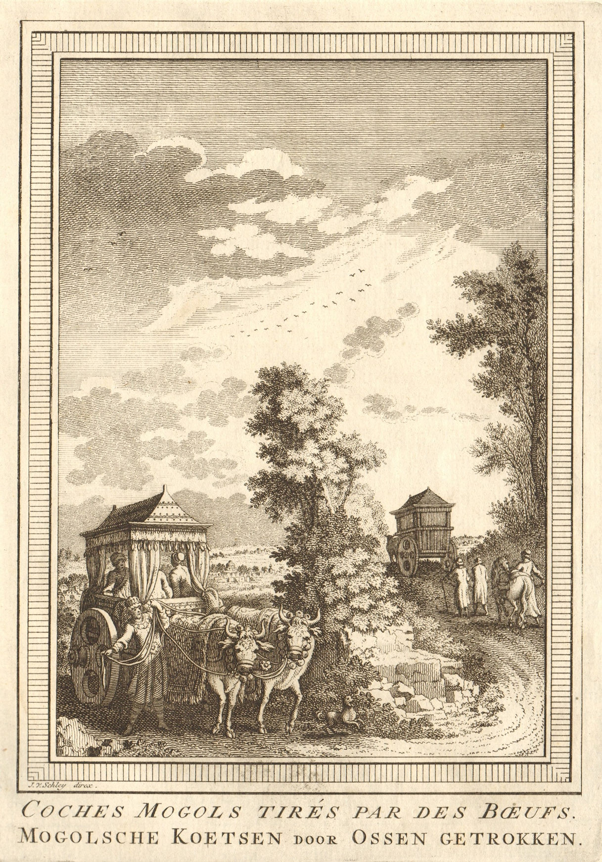 'Coches Mogols tirés par des boeufs'. Mughal coach & cattle. India SCHLEY 1755