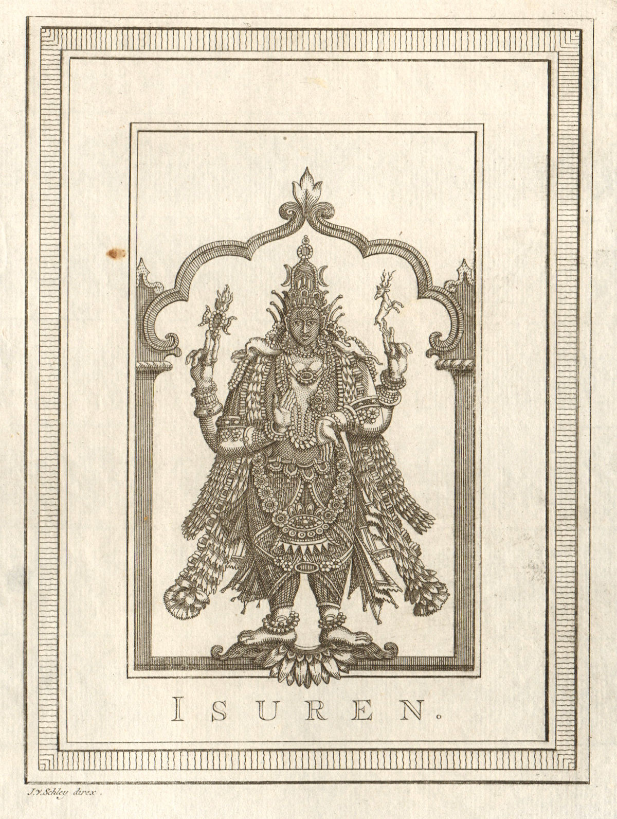 'Isuren'. India. Shiva. Hindu deity god. SCHLEY 1755 old antique print picture