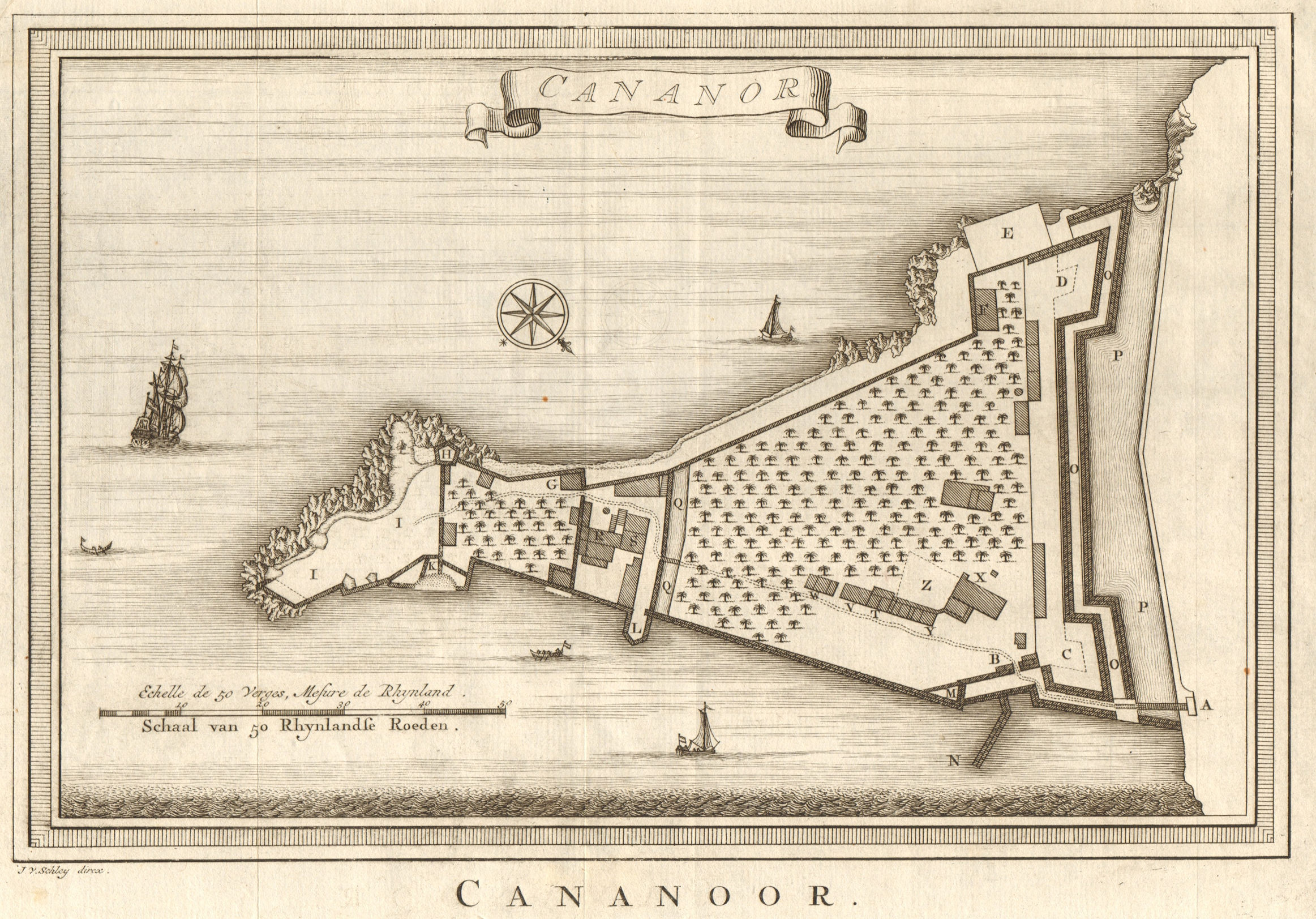 Associate Product 'Cananor'. India. Kannur town city plan, Kerala. BELLIN / SCHLEY 1755 old map