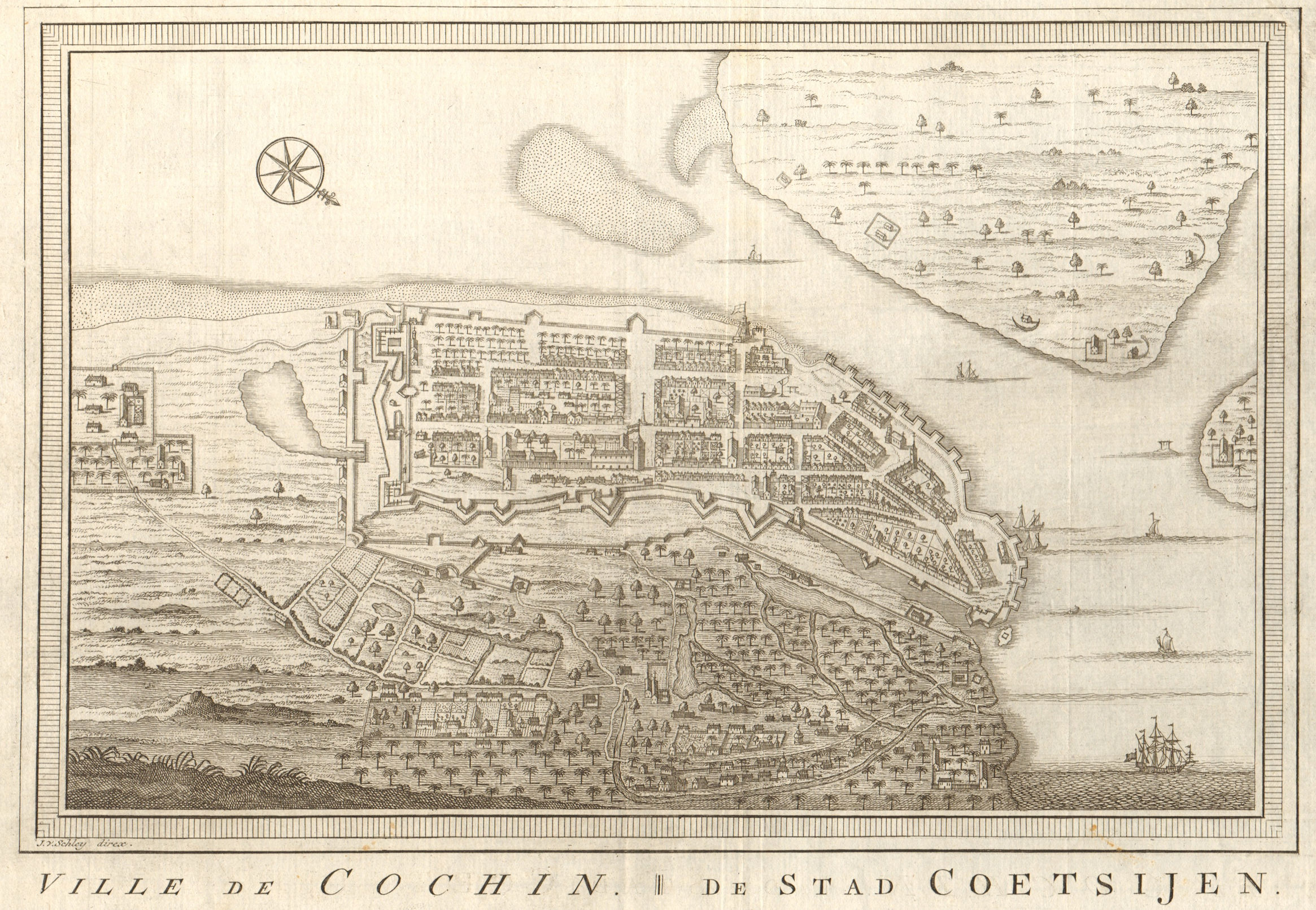 'Ville de Cochin'. India. Kochi town city plan. BELLIN / SCHLEY 1755 old map