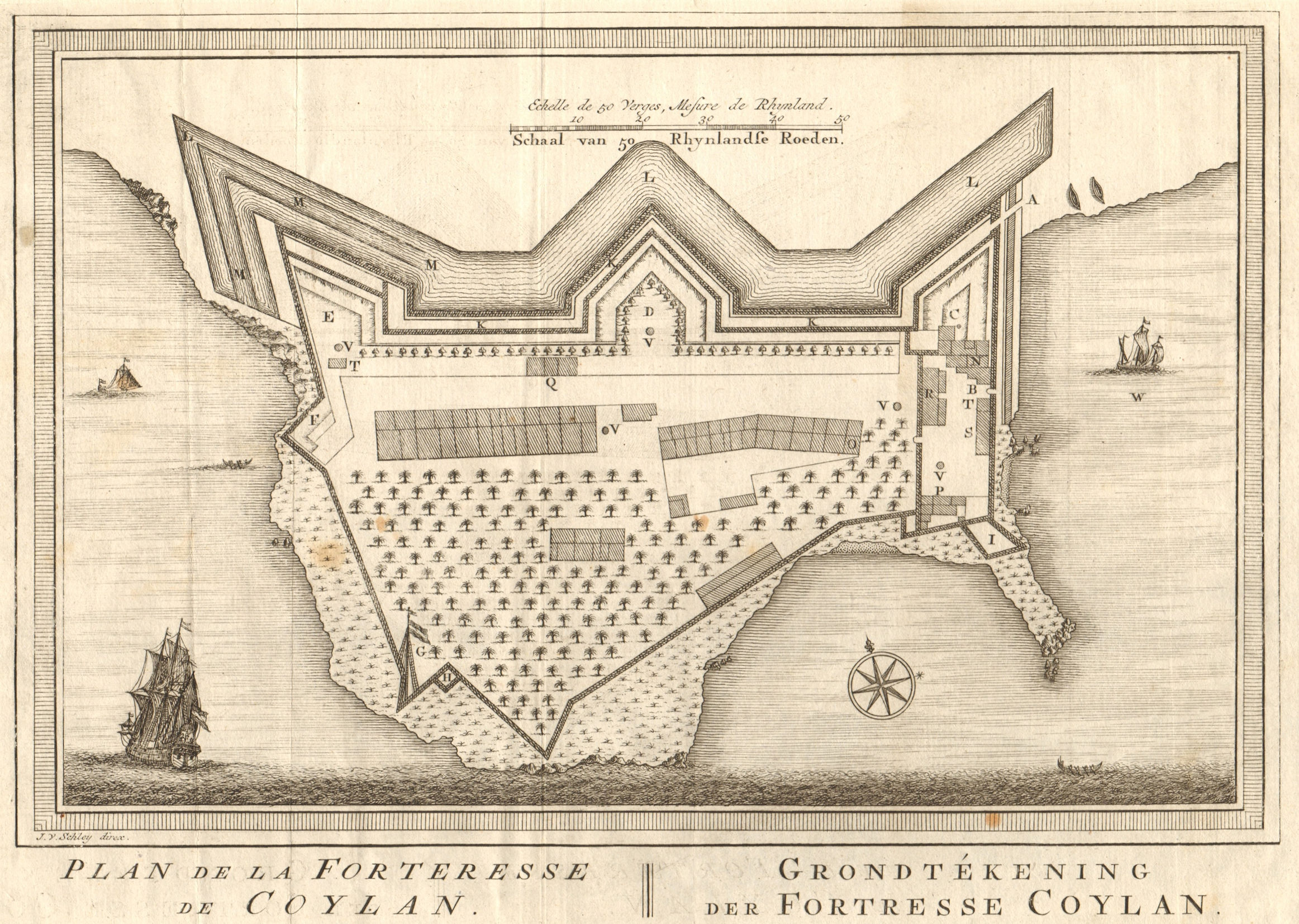 Associate Product 'Plan de la Forteresse de Coylan'. Kollam, Kerala. BELLIN/SCHLEY 1755 old map