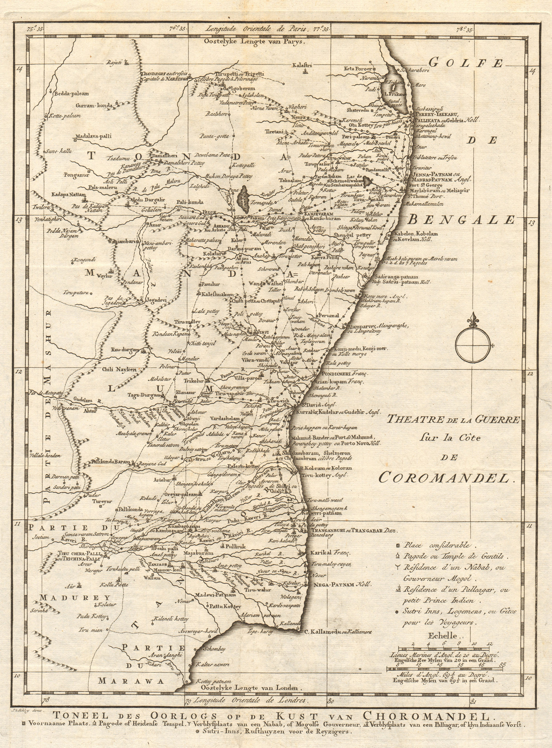 'Thèatre de la guerre sur la côte de Coromandel' SE India BELLIN/SCHLEY 1756 map