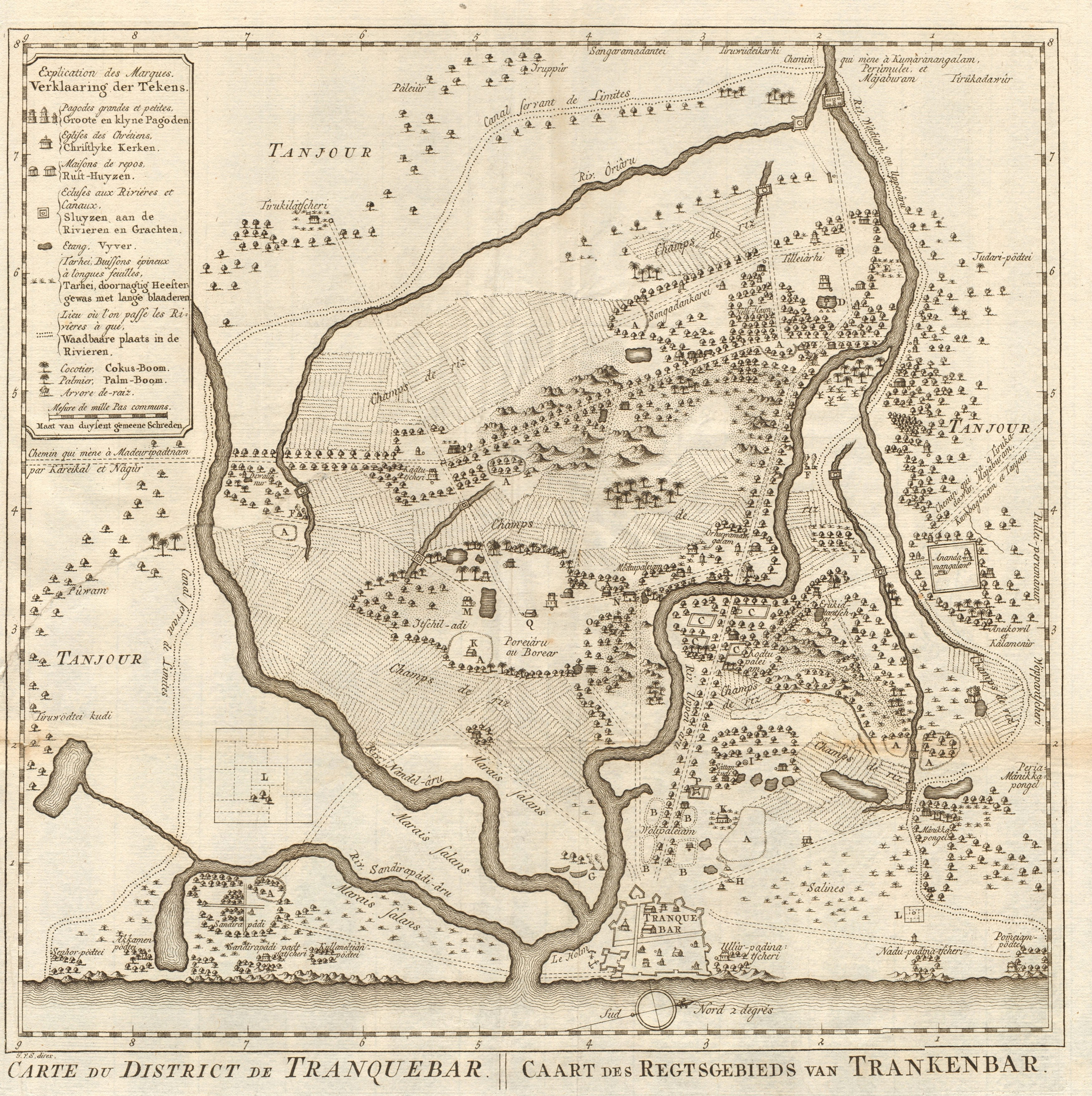 'Carte du District de Tranquebar'. Tharangambadi, India. BELLIN/SCHLEY 1756 map