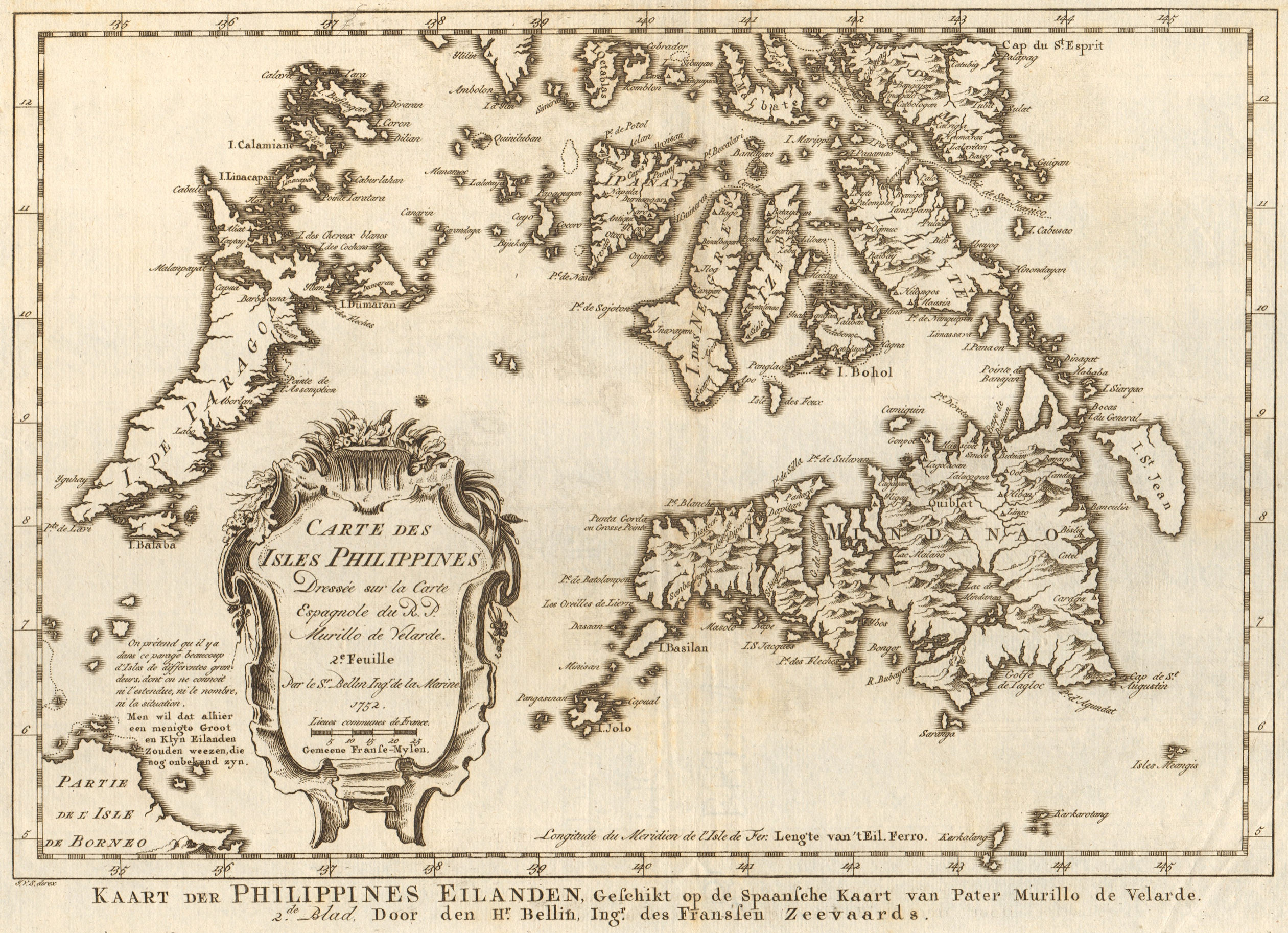'Isles Philippines'. 2nd South sheet. Visayas & Mindanao. BELLIN/SCHLEY 1756 map