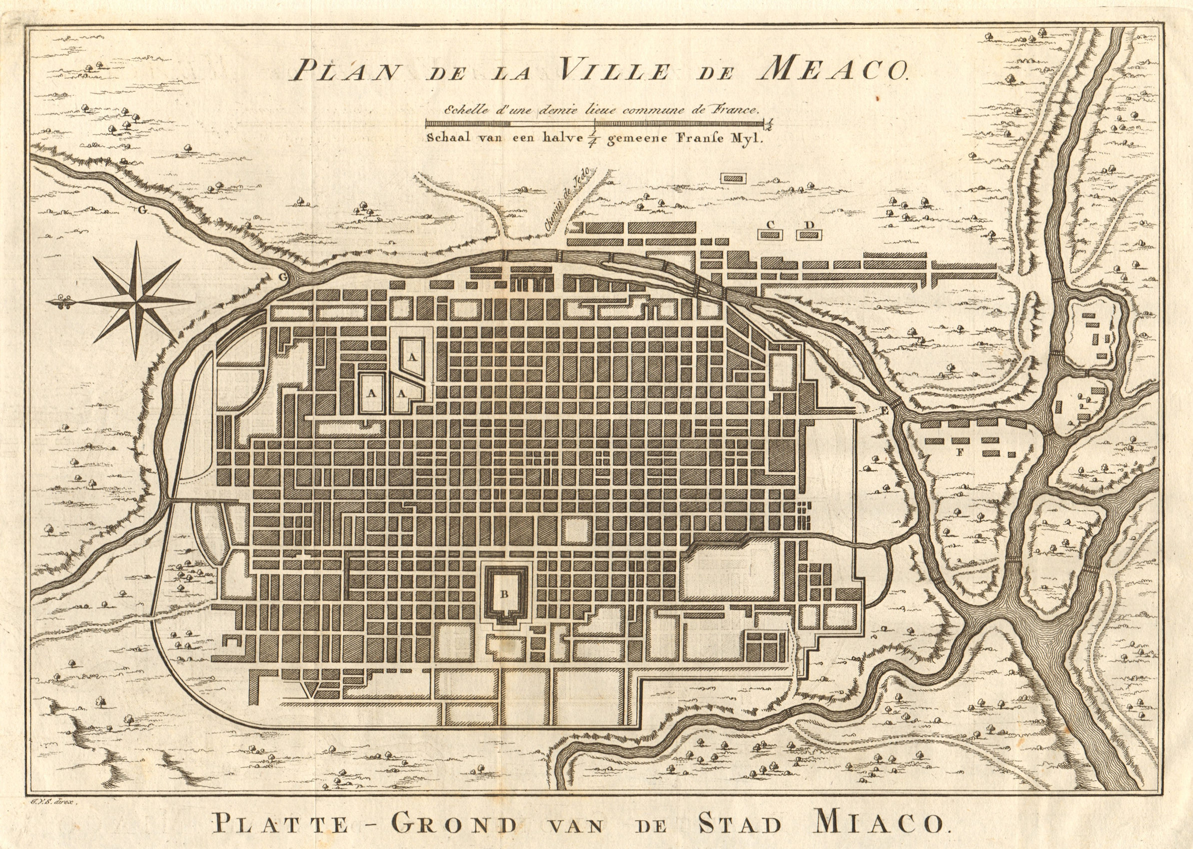 Associate Product Town city 'Plan de la Ville de Meaco' (Kyoto). Japan. BELLIN / SCHLEY 1756 map