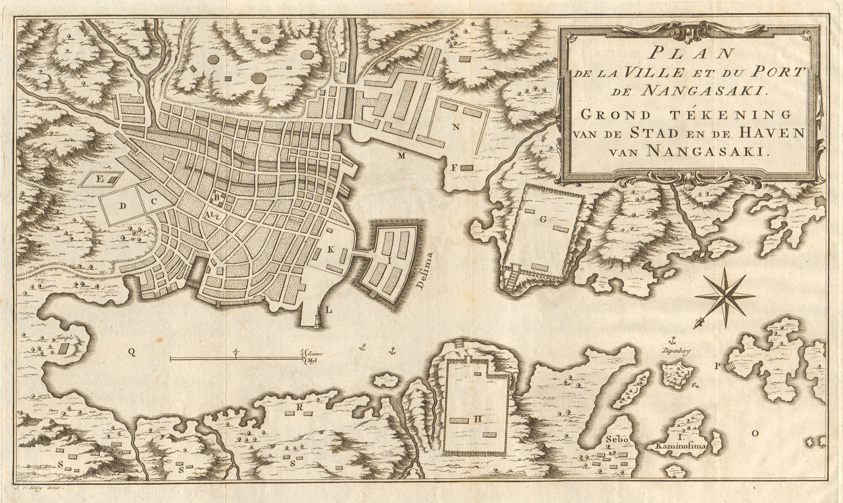 'Plan de la Ville… de Nangasaki'. Nagasaki, Japan. BELLIN/SCHLEY 1756 old map