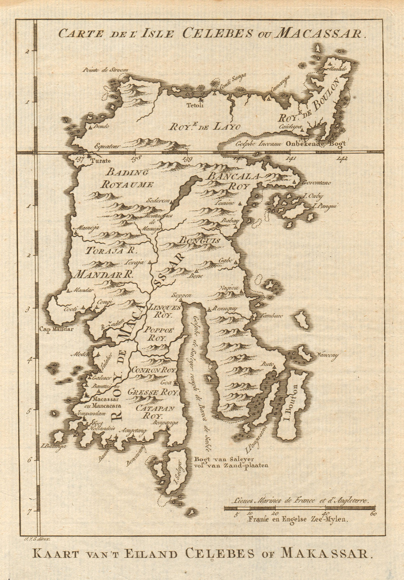 'Carte de I’Isle Celebes ou Macassar'. Sulawesi. BELLIN/SCHLEY 1757 old map
