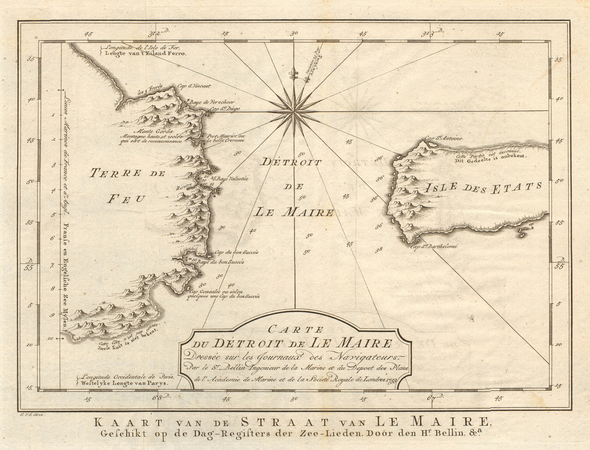 Associate Product 'Carte du Détroit de le Maire' Strait. Tierra del Fuego. BELLIN/SCHLEY 1757 map