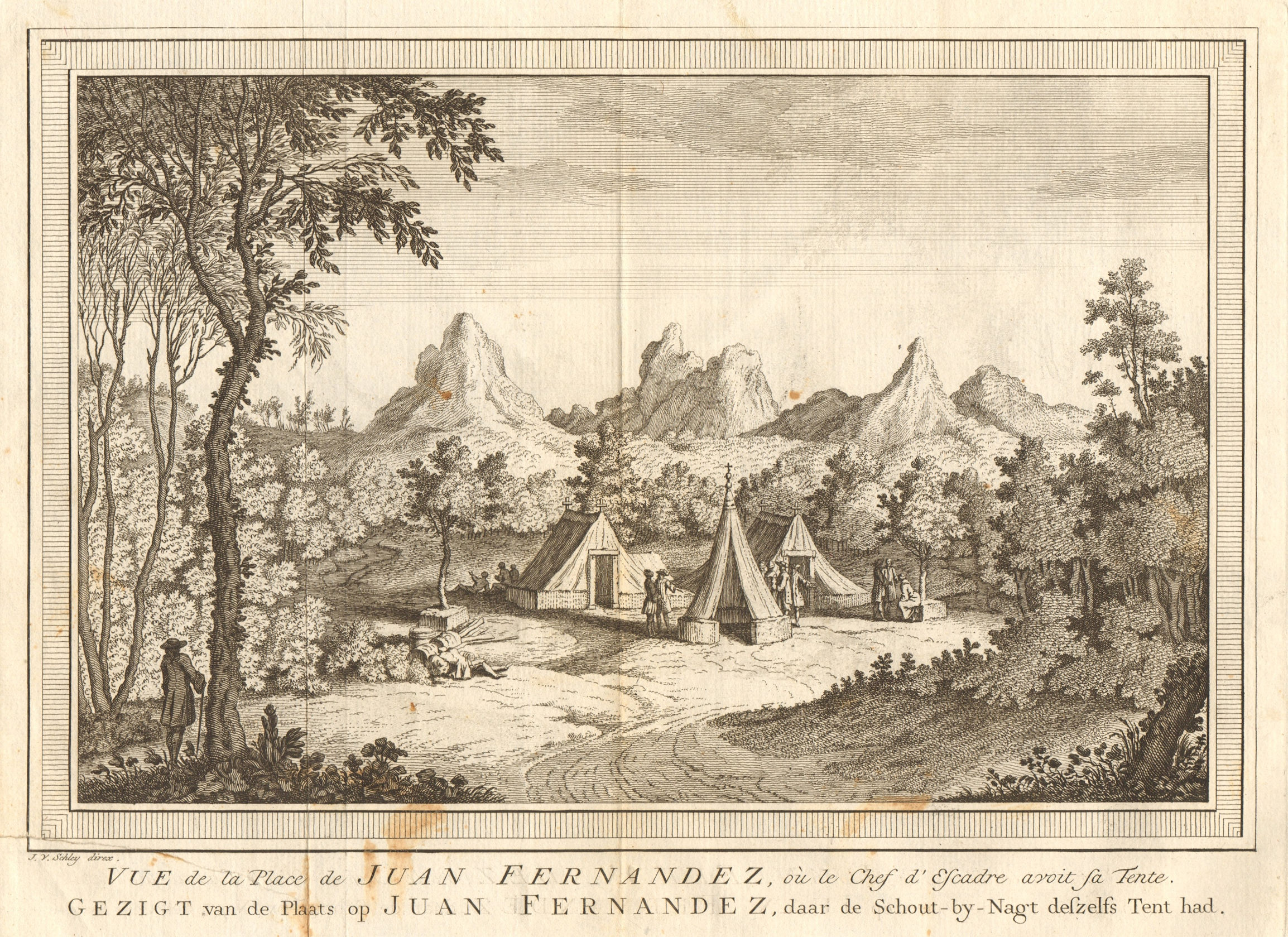 Associate Product Anson's camp on Isla Robinson Crusoe, Juan Fernandez islands, Chile. SCHLEY 1757