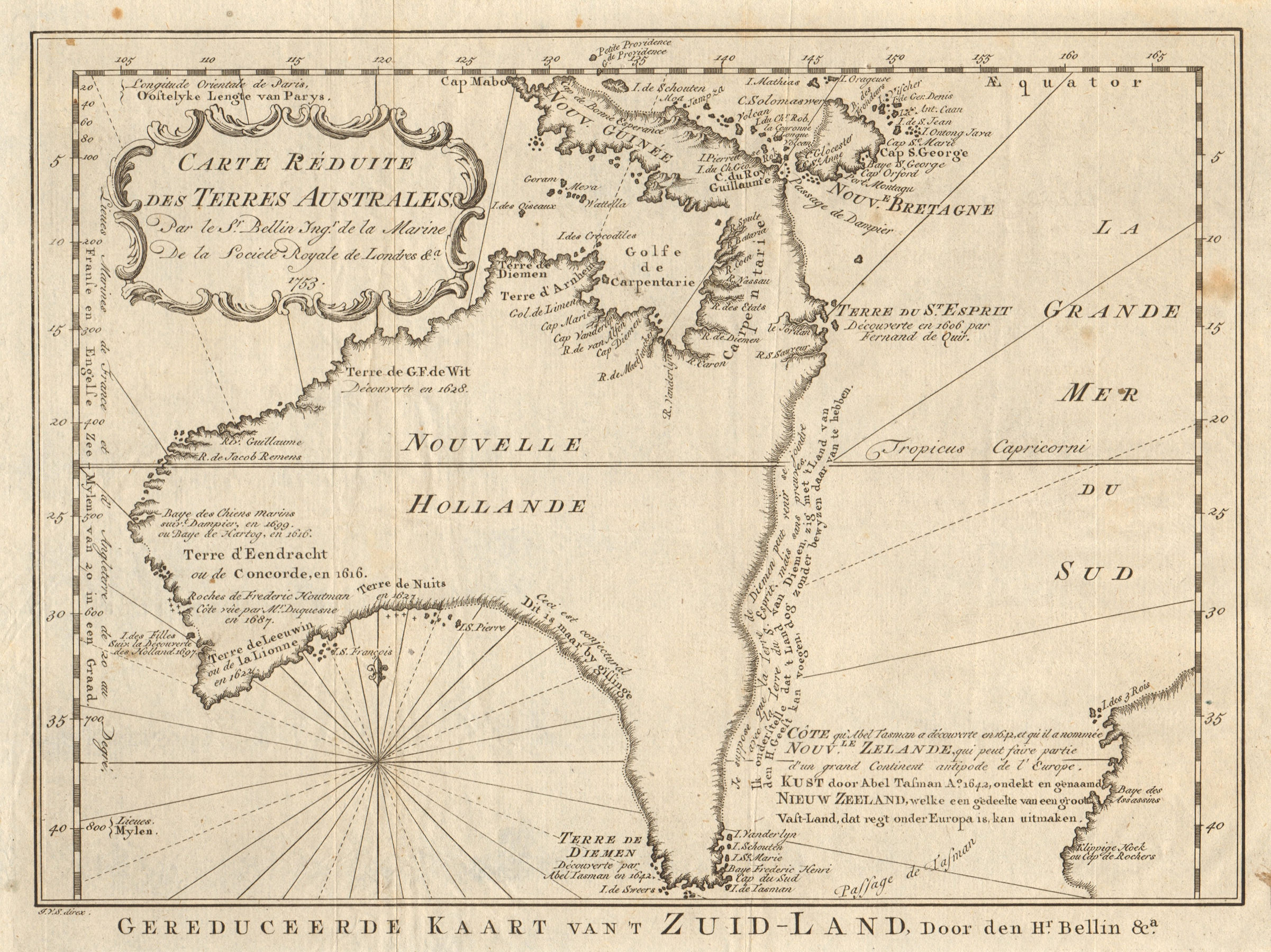 Associate Product 'Carte réduite des Terres Australes'. Pre-Cook Australia. BELLIN/SCHLEY 1758 map