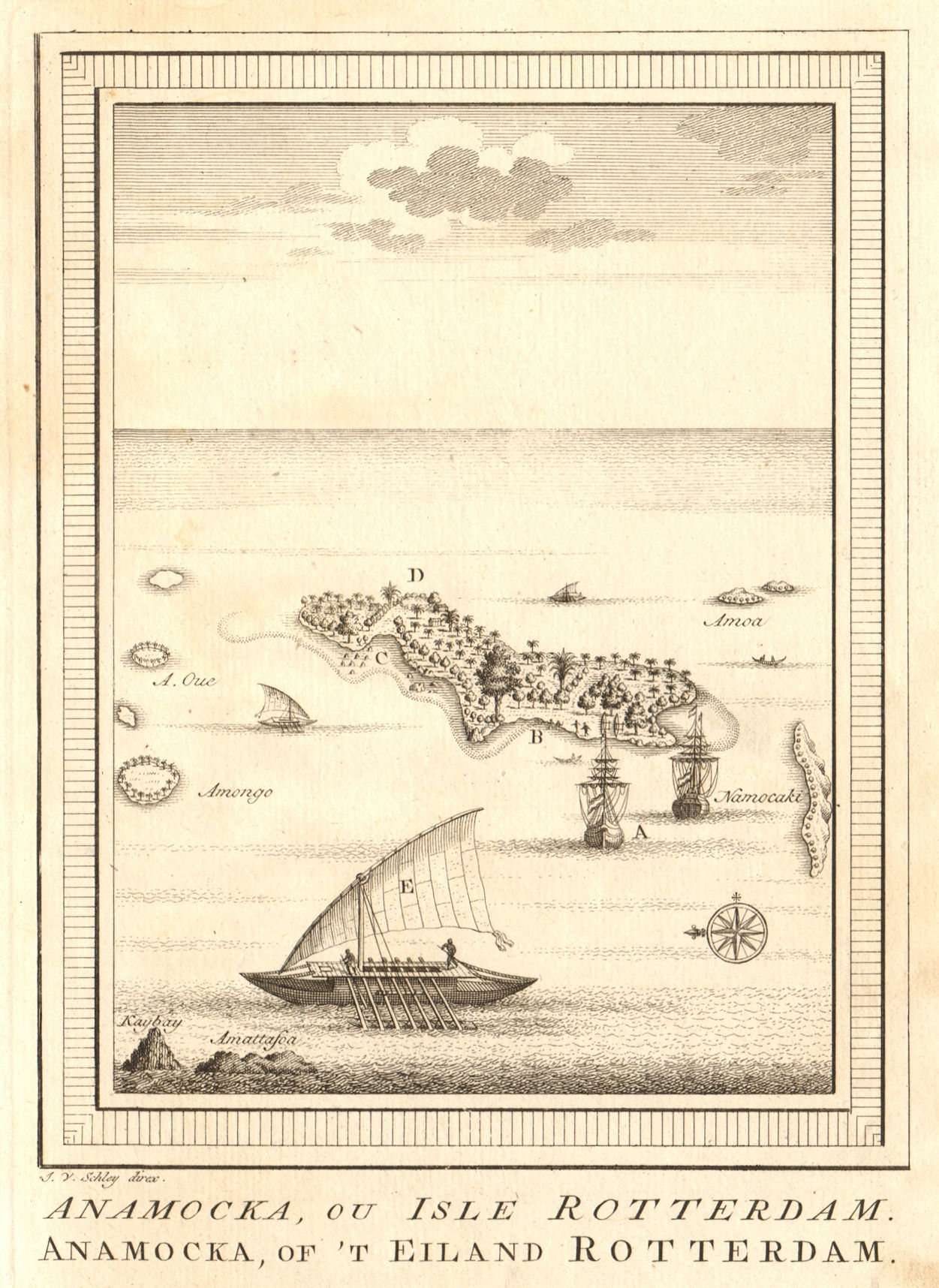 'Anamocka ou Isle Rotterdam'. Nomuka island Tonga. Abel Tasman 1643. SCHLEY 1758