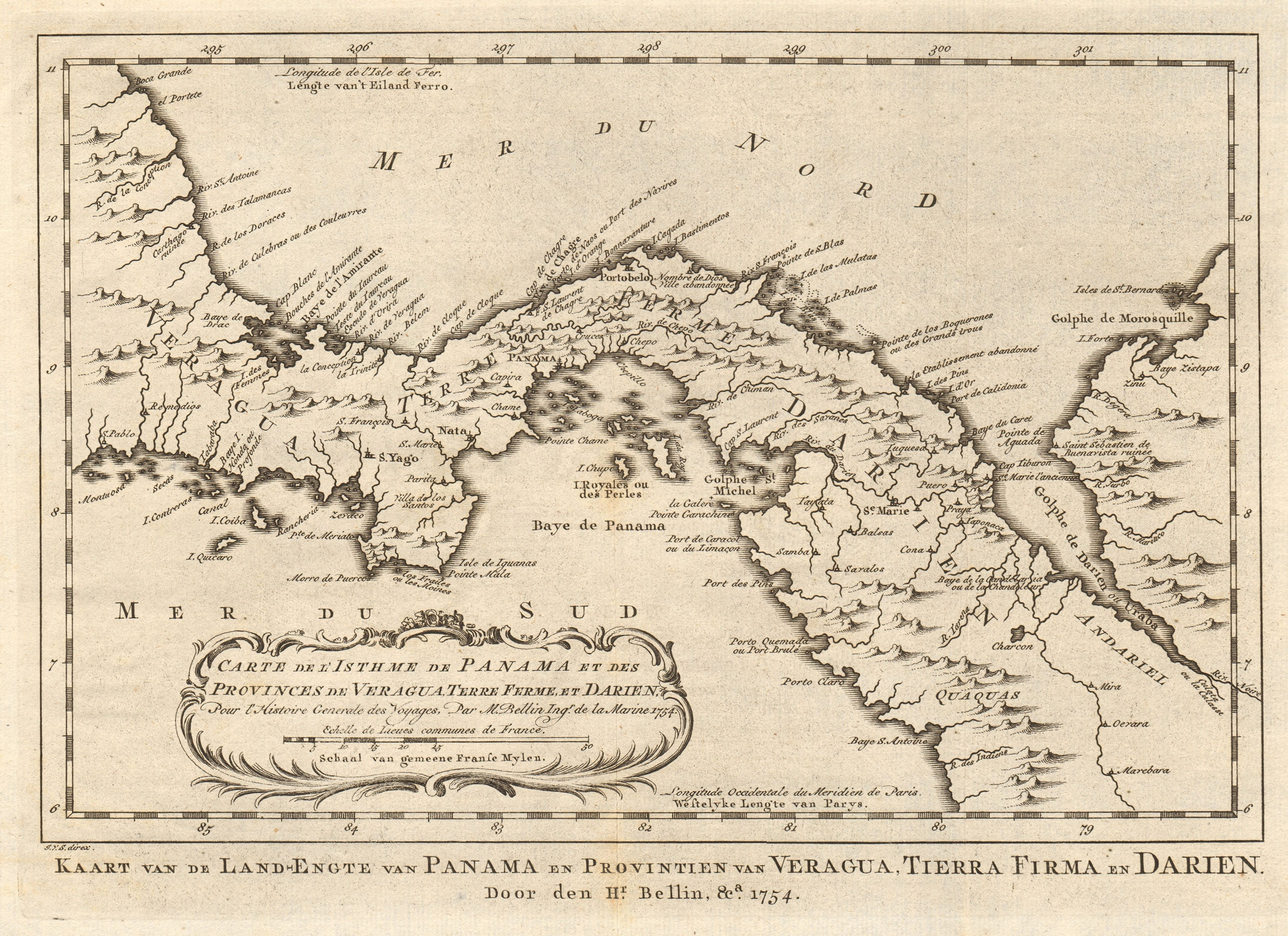'Carte de l’Isthme de Panama & des Provinces de Veragua…' BELLIN/SCHLEY 1758 map
