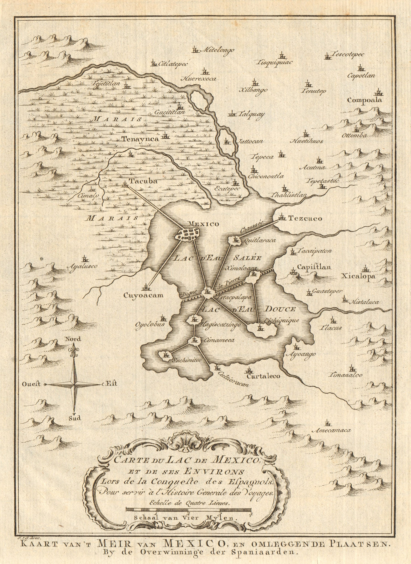 'Carte du Lac de Mexico' City Tenochtitlan Lake Texcoco. BELLIN/SCHLEY 1758 map
