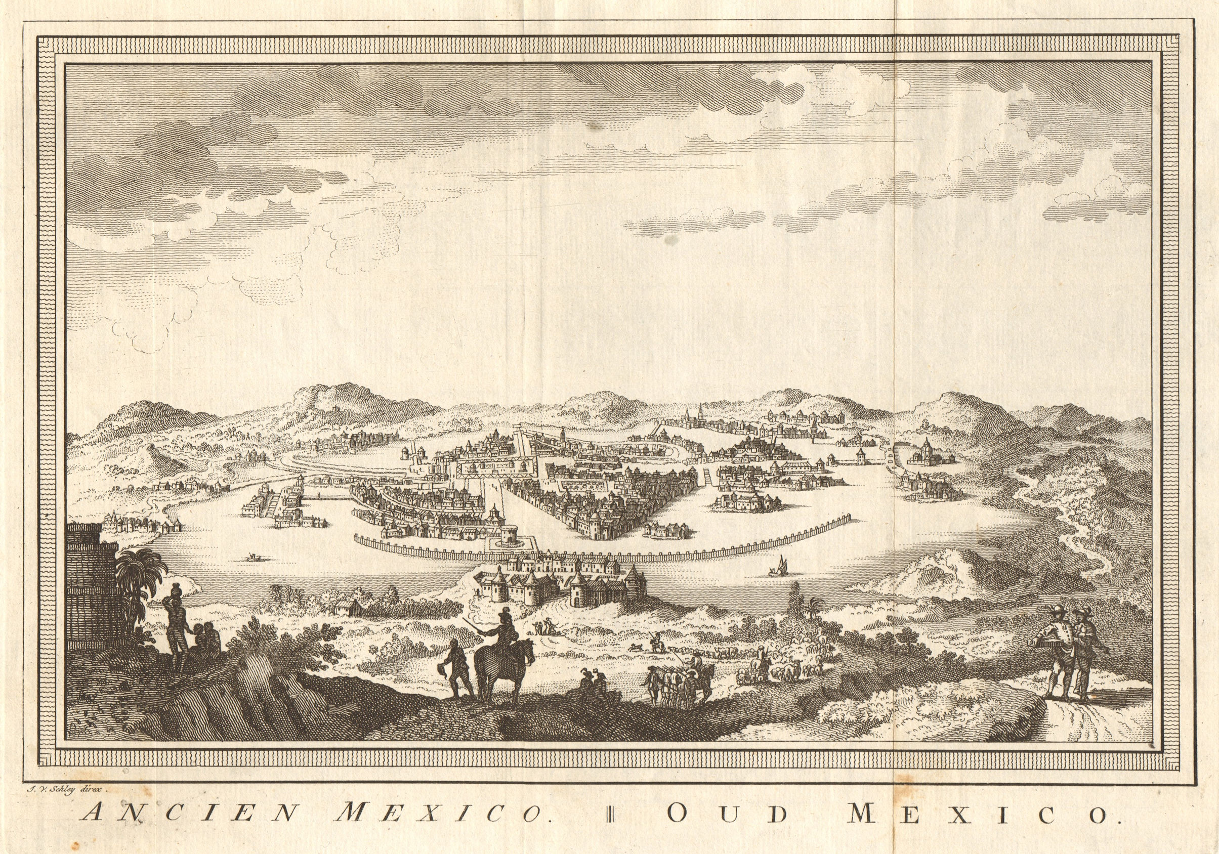 Associate Product 'Ancien Mexico'. Old colonial Mexico City & Lake Texcoco. SCHLEY 1758 print