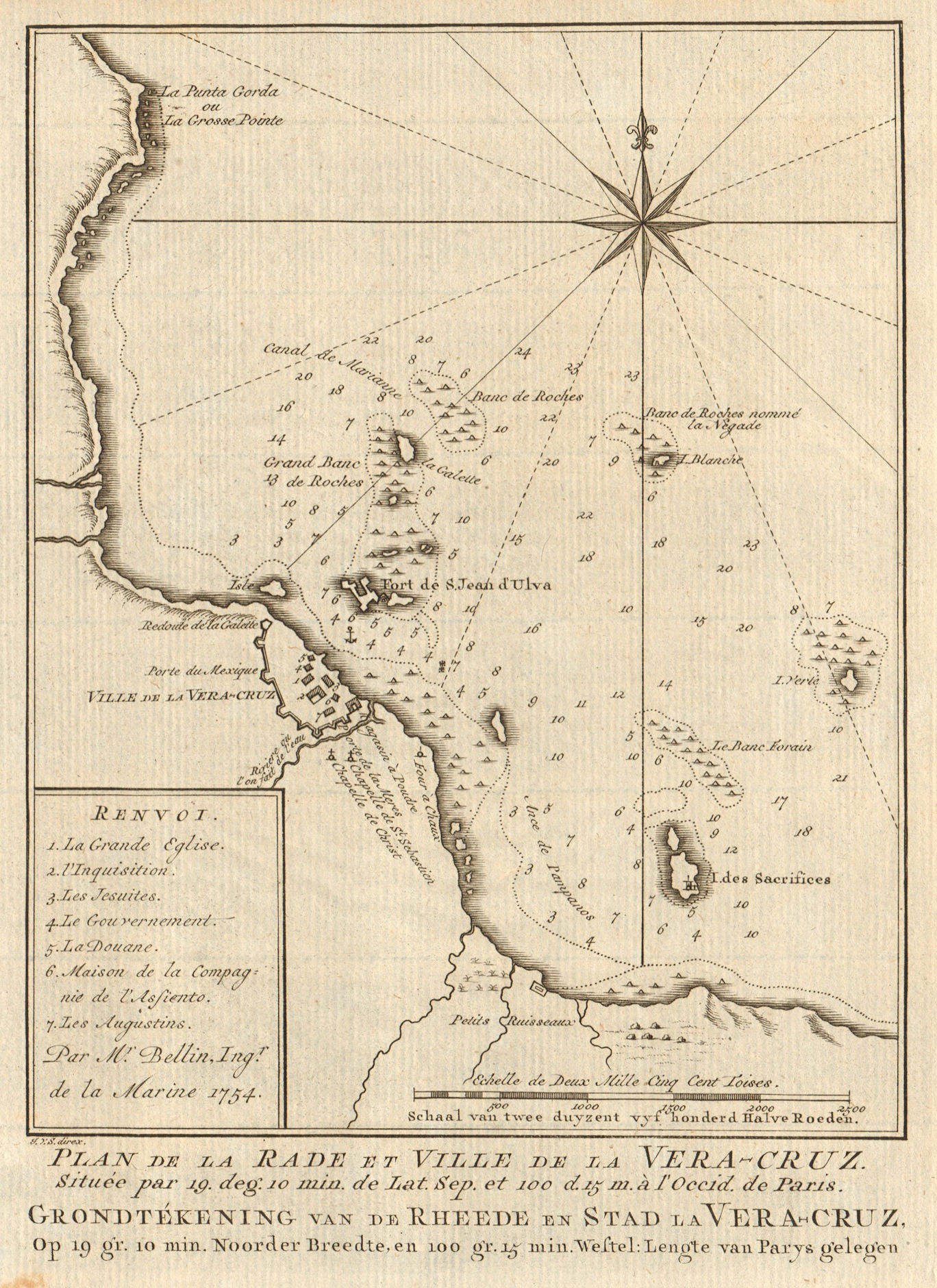 'Plan de la Rade & Ville de… Vera-Cruz'. Veracruz, Mexico BELLIN/SCHLEY 1758 map