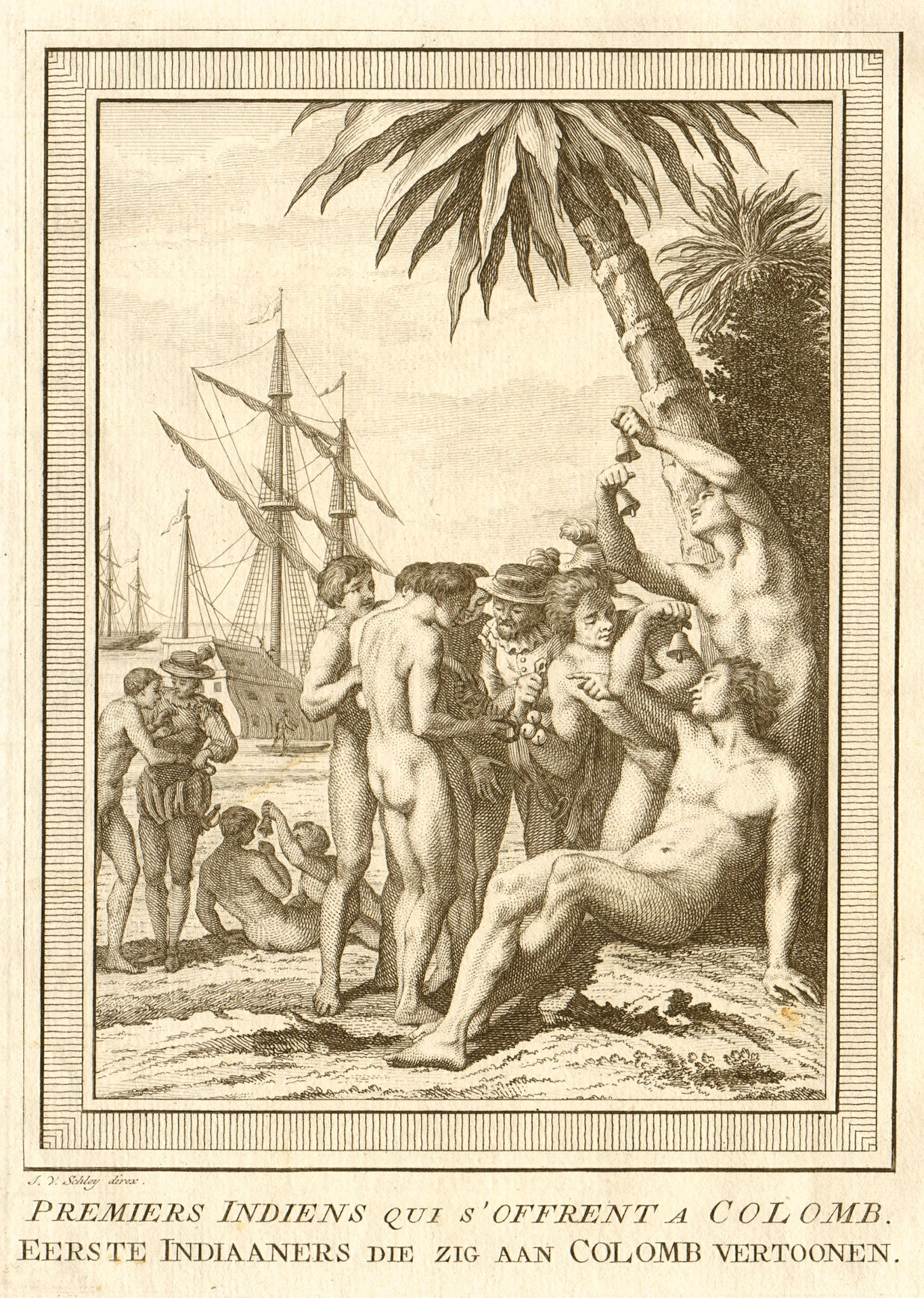 Indians meeting Christopher Columbus. San Salvador Island, Bahamas. SCHLEY 1762