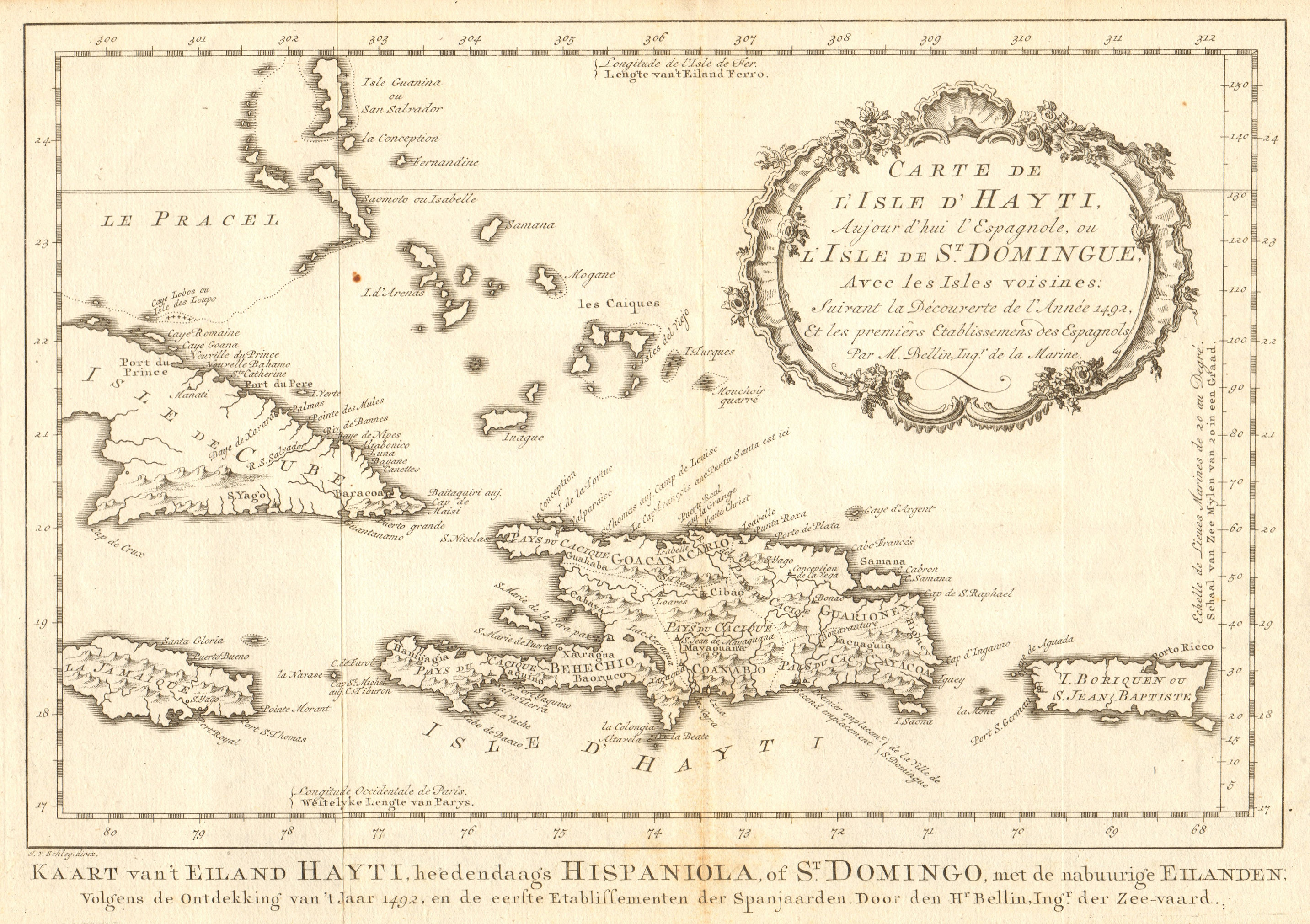 'Carte de I’Isle d’Hayti…' Hispaniola Jamaica Puerto Rico BELLIN/SCHLEY 1762 map