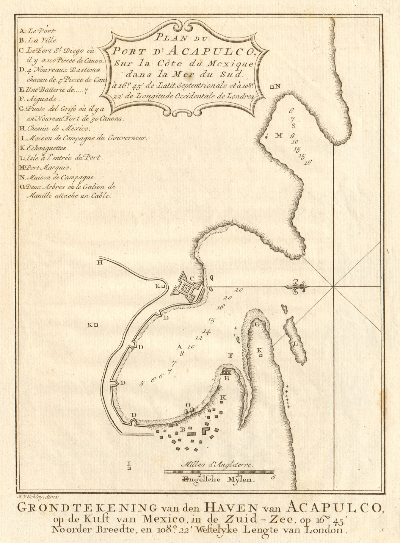 'Plan du Port d’Acapulco, sur la Côte du Mexique…'. BELLIN/SCHLEY 1762 old map