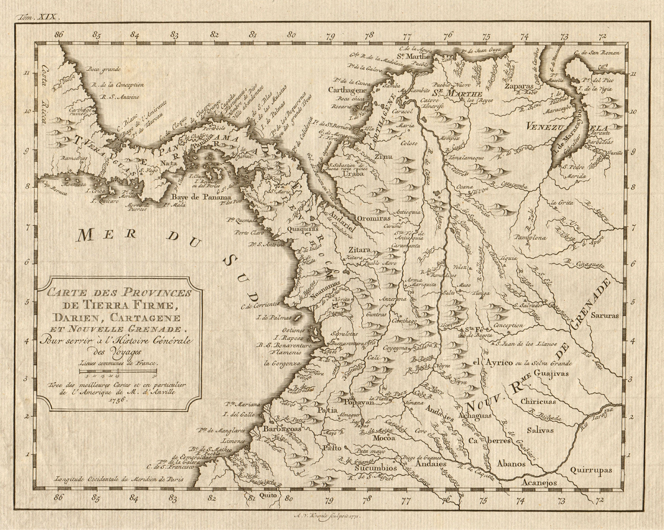 'Tierra-Firme, Darien, Cartagene…' Panama Colombia. BELLIN/SCHLEY 1772 old map