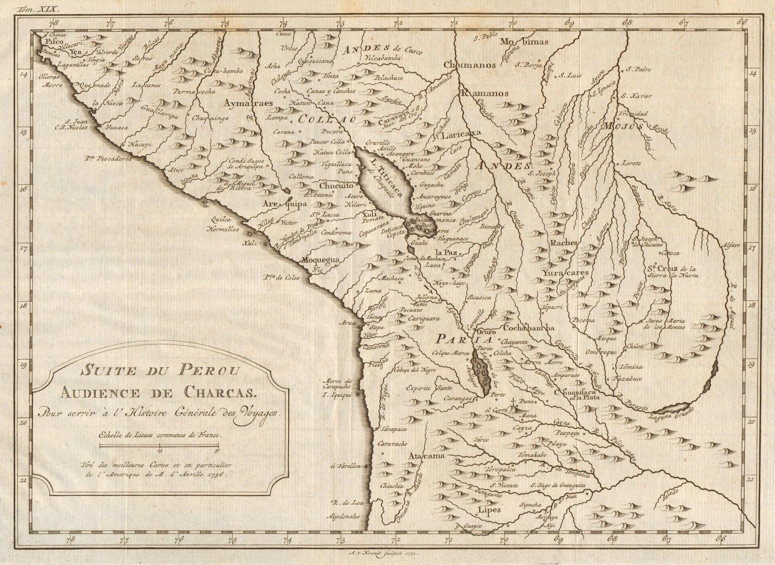 Associate Product 'Suite du Perou. Audience de Charcas'. Bolivia Peru.  BELLIN/SCHLEY 1772 map
