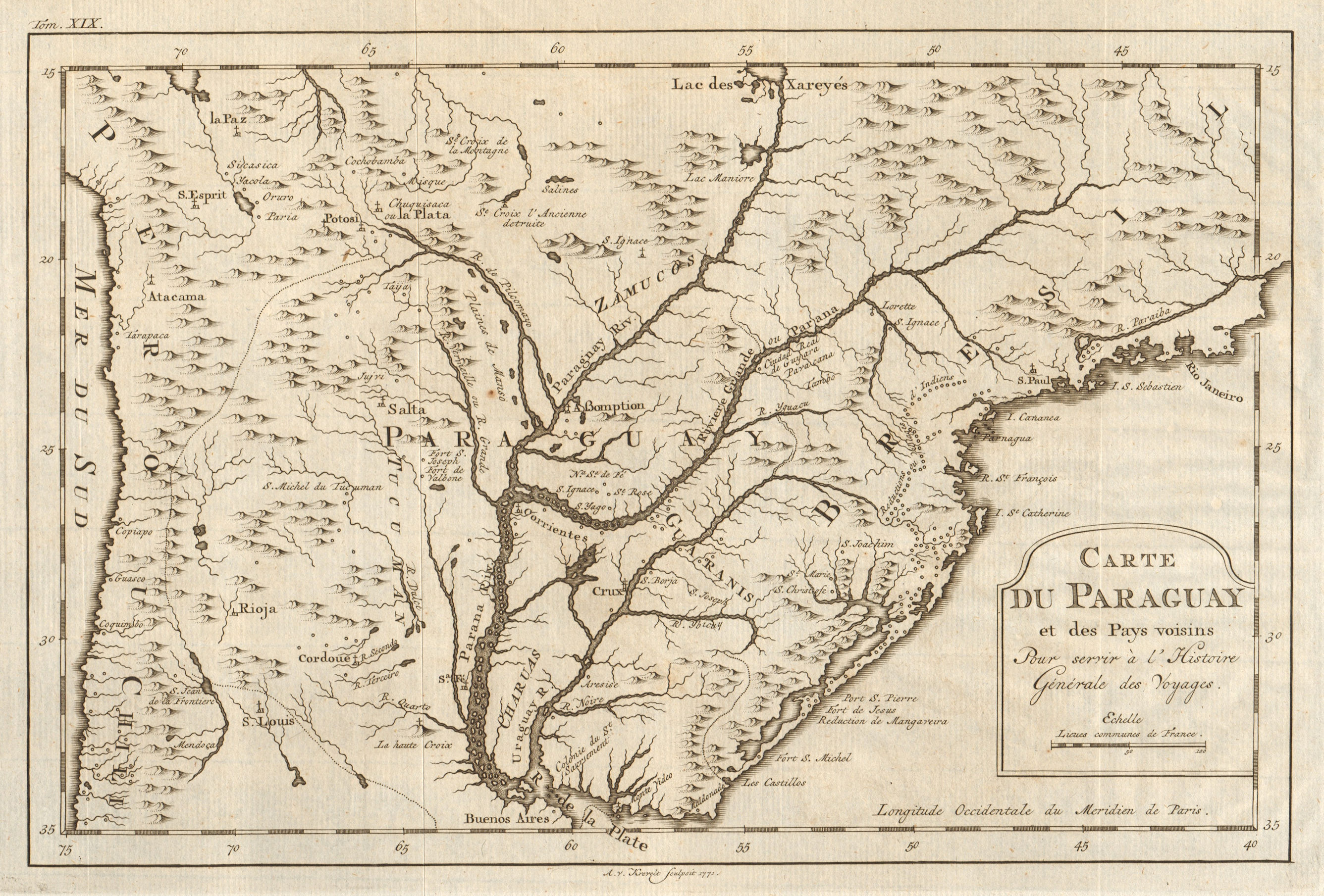 Associate Product 'Carte du Paraguay et des Pays voisins'. Uruguay Brazil. BELLIN/SCHLEY 1772 map