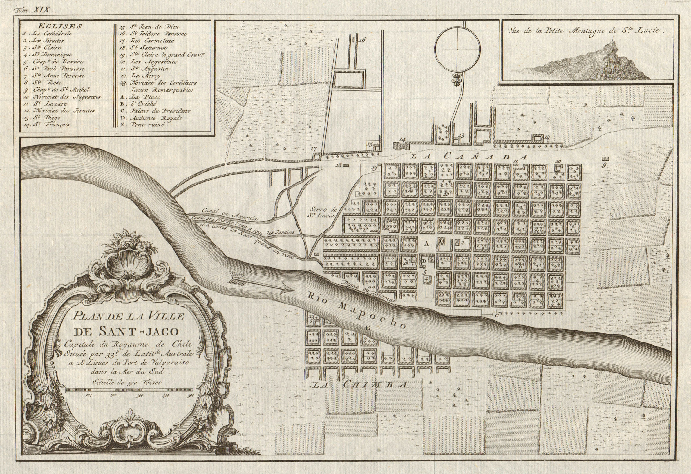 'Plan de la ville de Sant Jago du Chili'. Santiago Chile. BELLIN/SCHLEY 1772 map