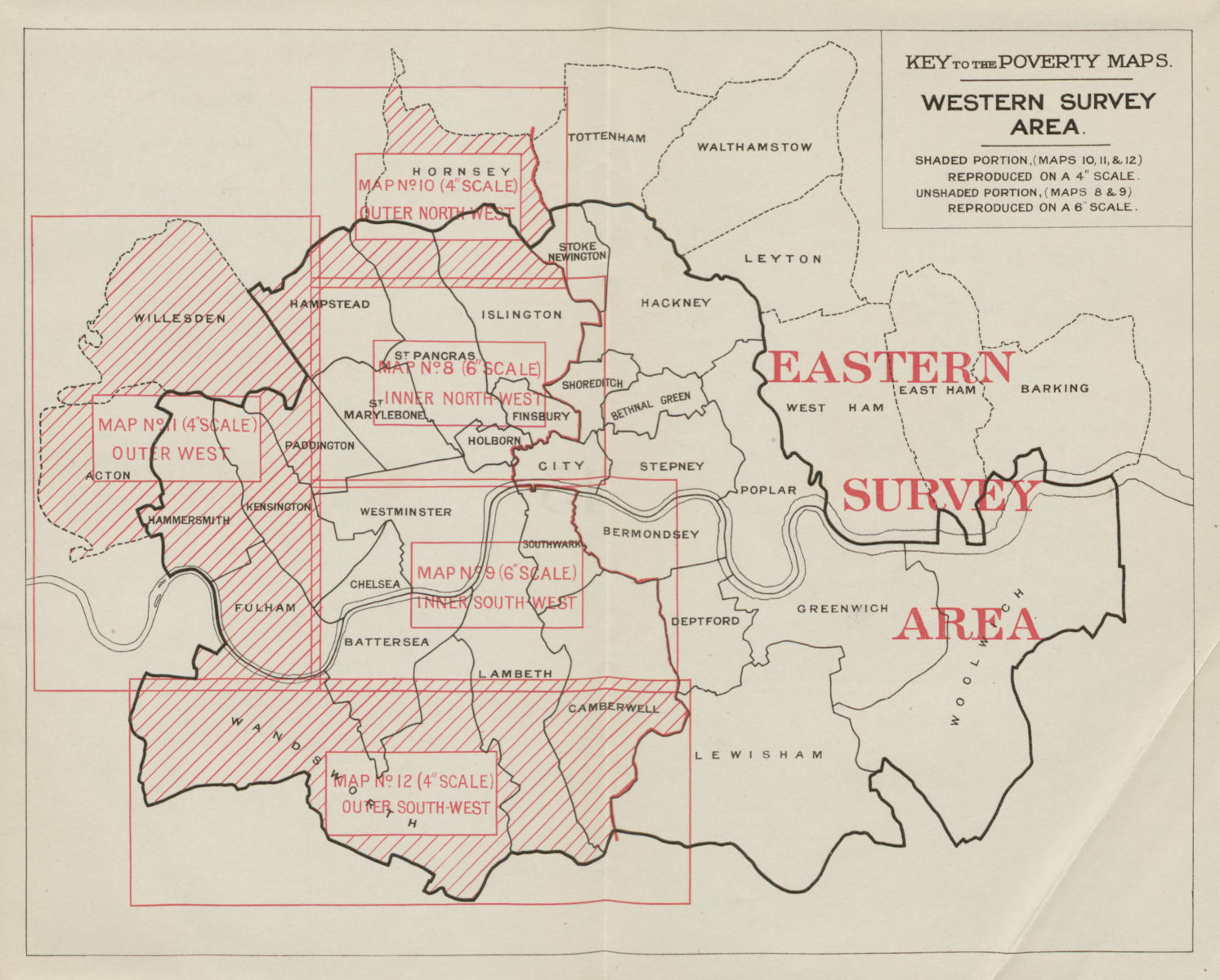 Key to Poverty Maps. Western Survey Area. London. Charles Booth / LSE 1930