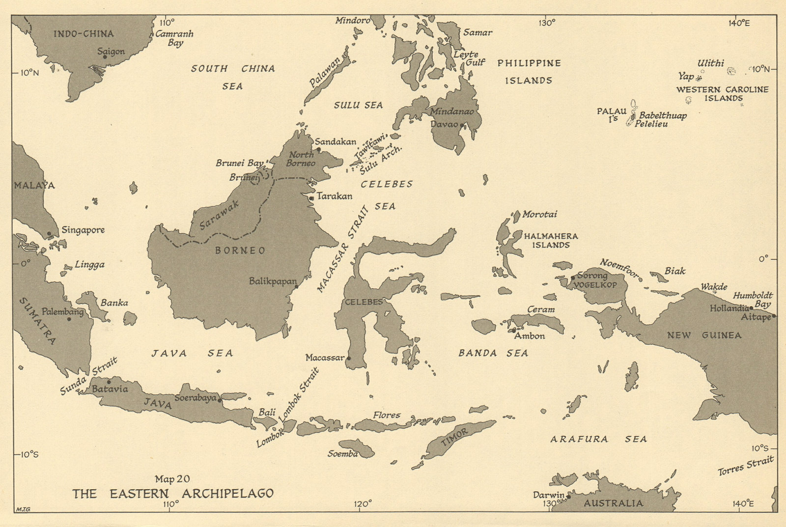 Associate Product Eastern Archipelago ports 1944. East Indies Indonesia. World War 2 1954 map