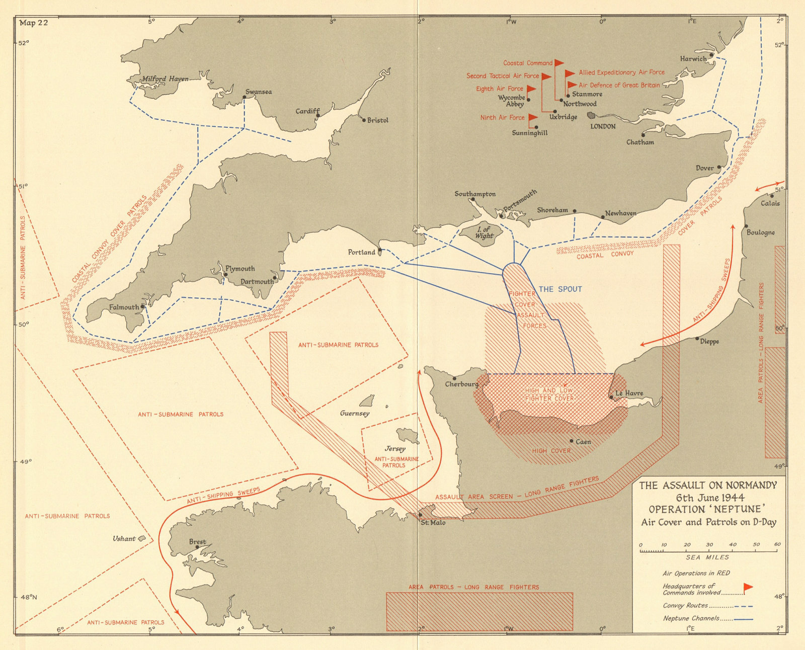 Associate Product Operation Neptune 6 June 1944. D-Day Normandy landings air cover. WW2 1961 map