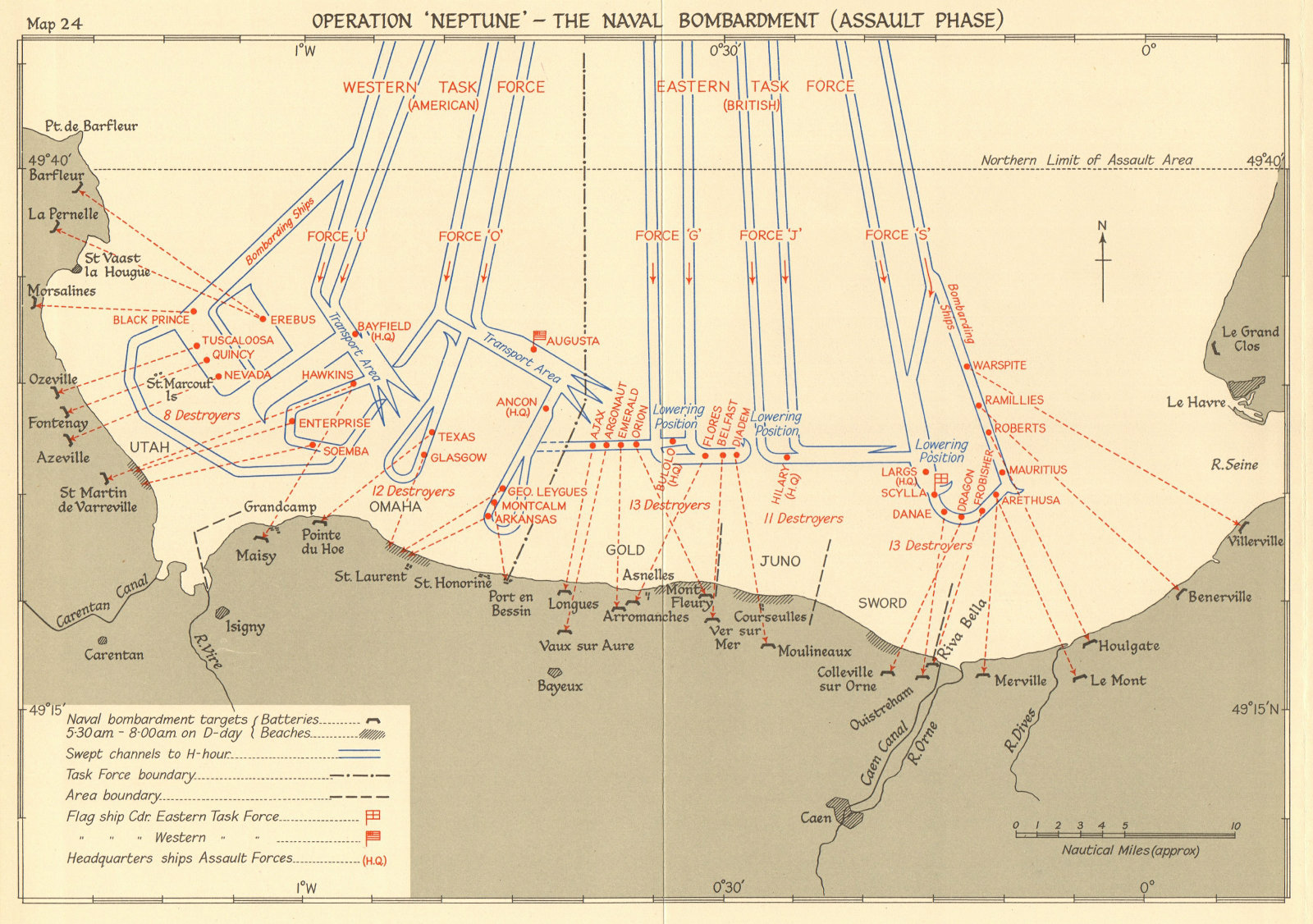 Associate Product D-Day Operation Neptune 6 June 1944 Naval bombardment Normandy landings 1961 map