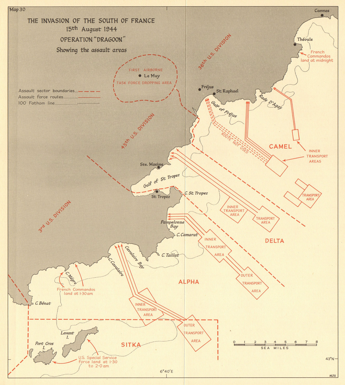 Associate Product Operation Dragoon August 1944. Invasion of South of France. St Tropez 1961 map