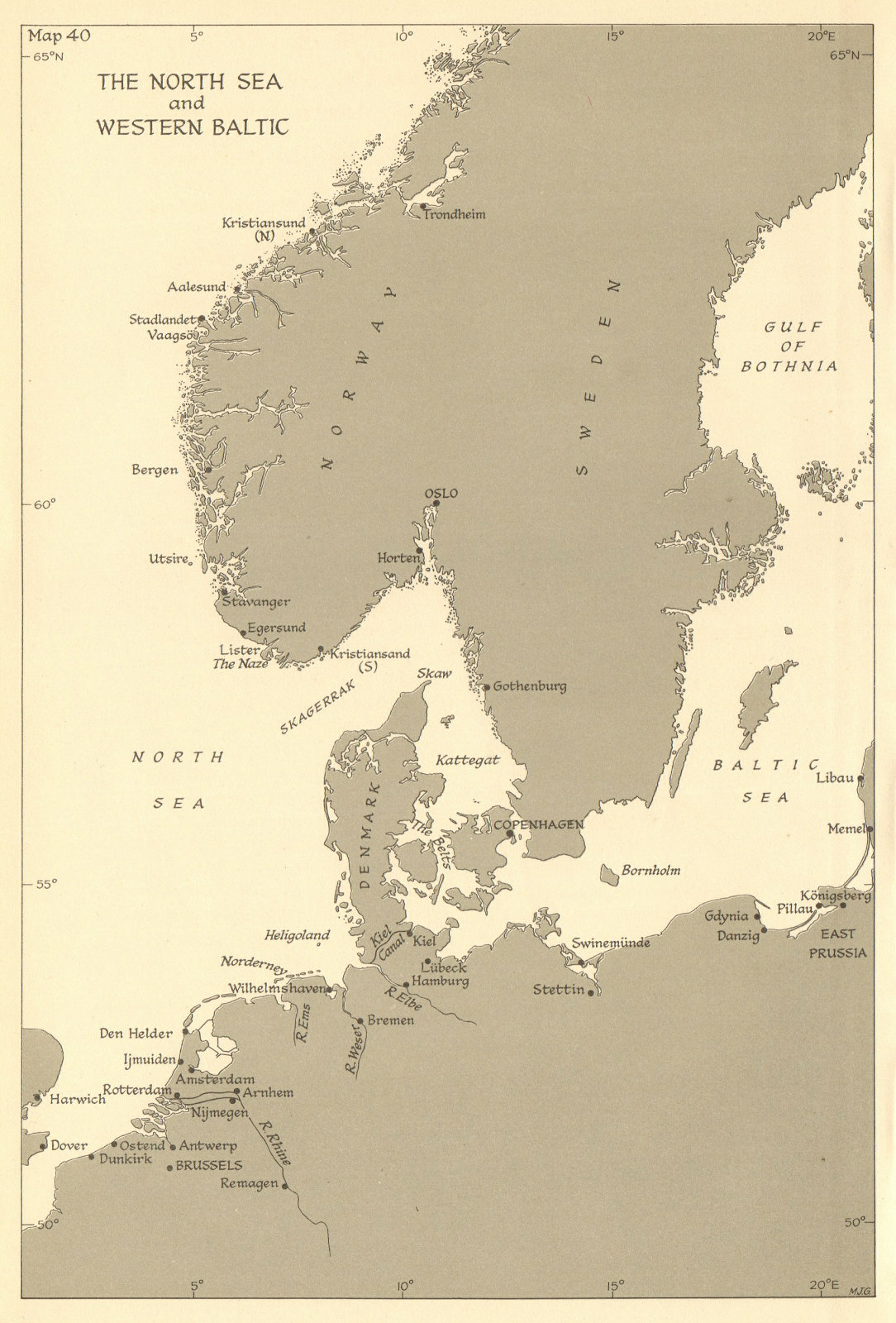 Associate Product North Sea & Western Baltic 1944 naval campaigns World War 2 Scandinavia 1961 map