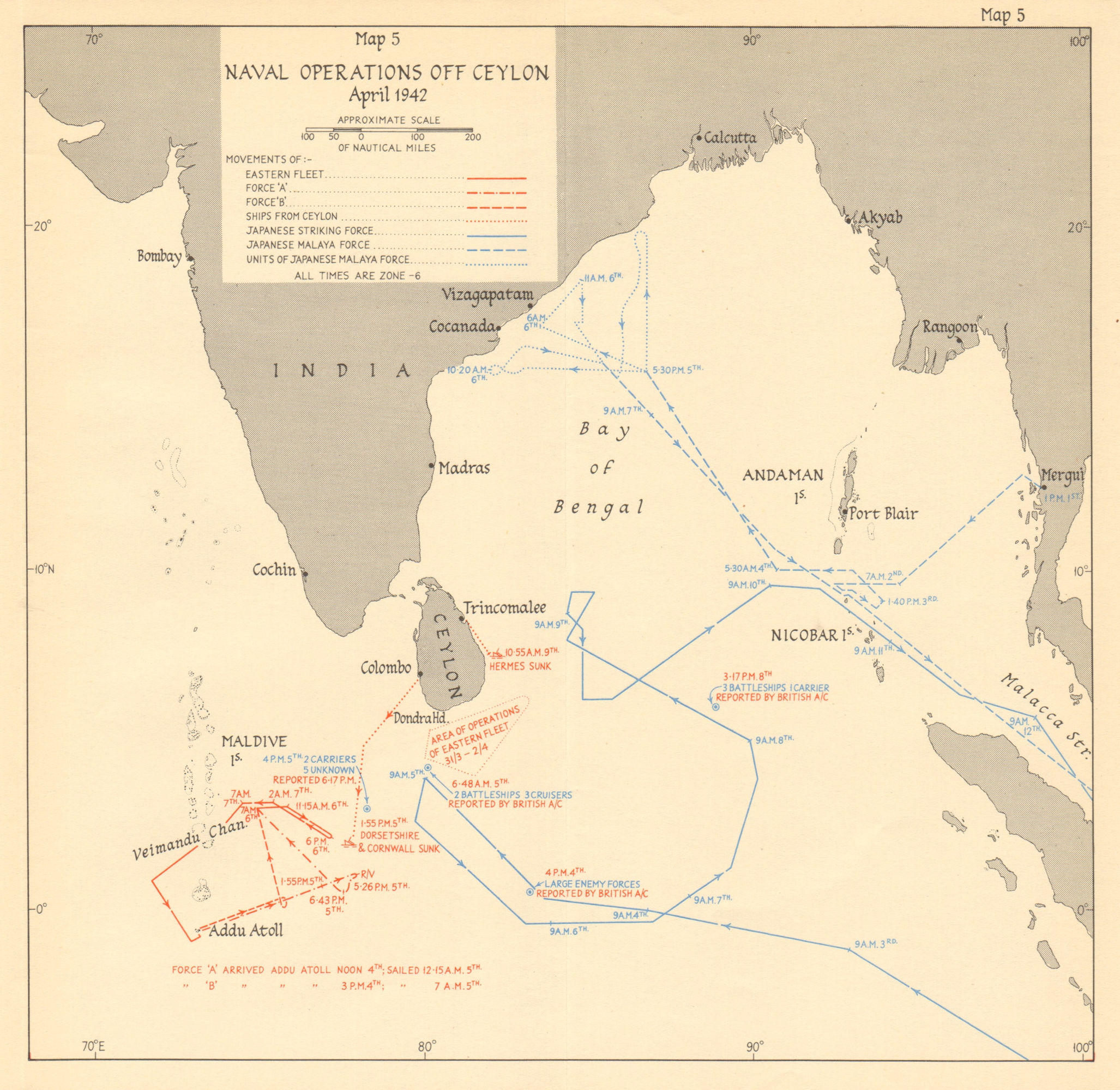 Associate Product Indian Ocean raid /Operation C. Ceylon, April 1942. World War 2 1961 old map
