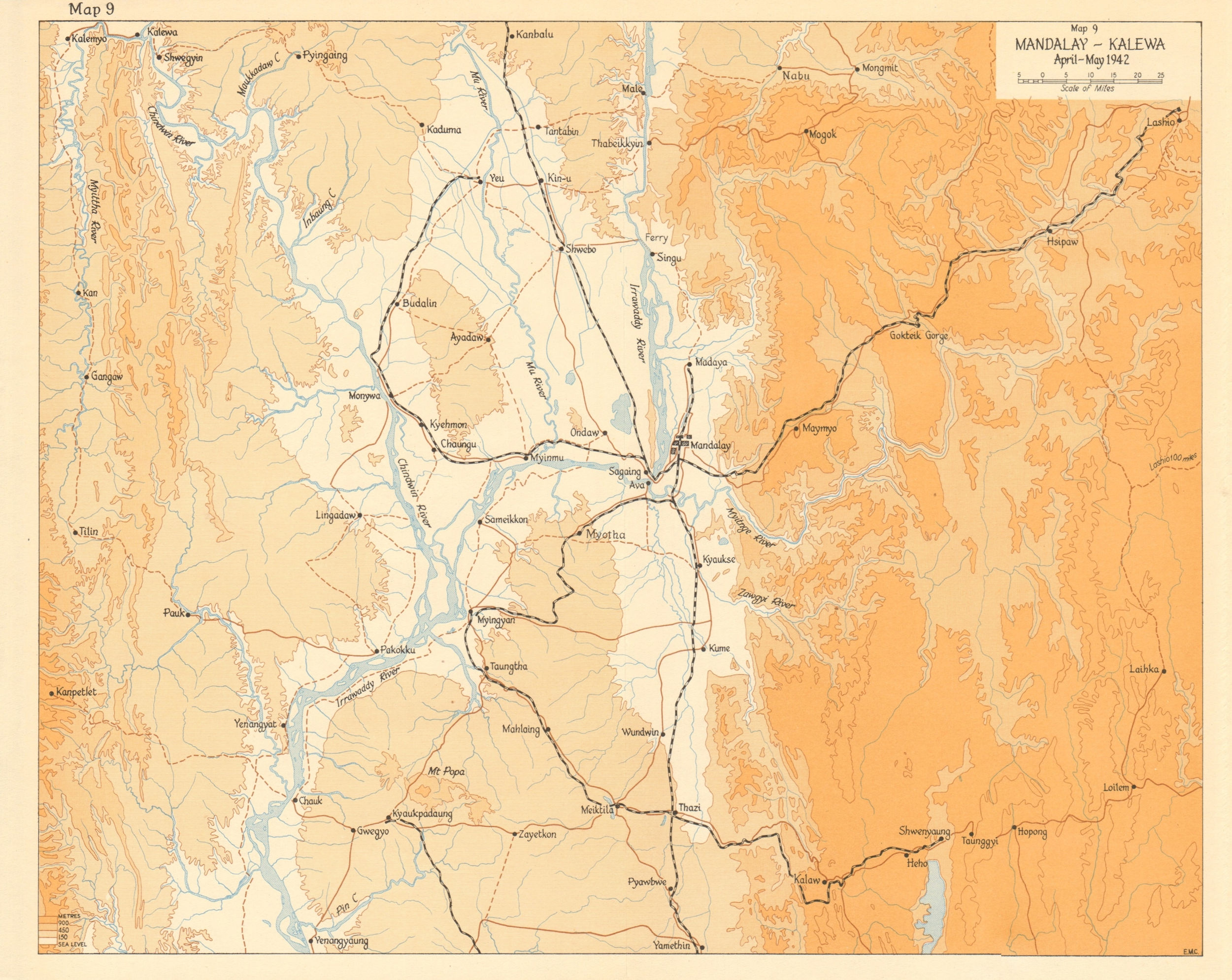Associate Product Mandalay-Kalewa, April-May 1942. Japanese conquest of Burma World War 2 1961 map