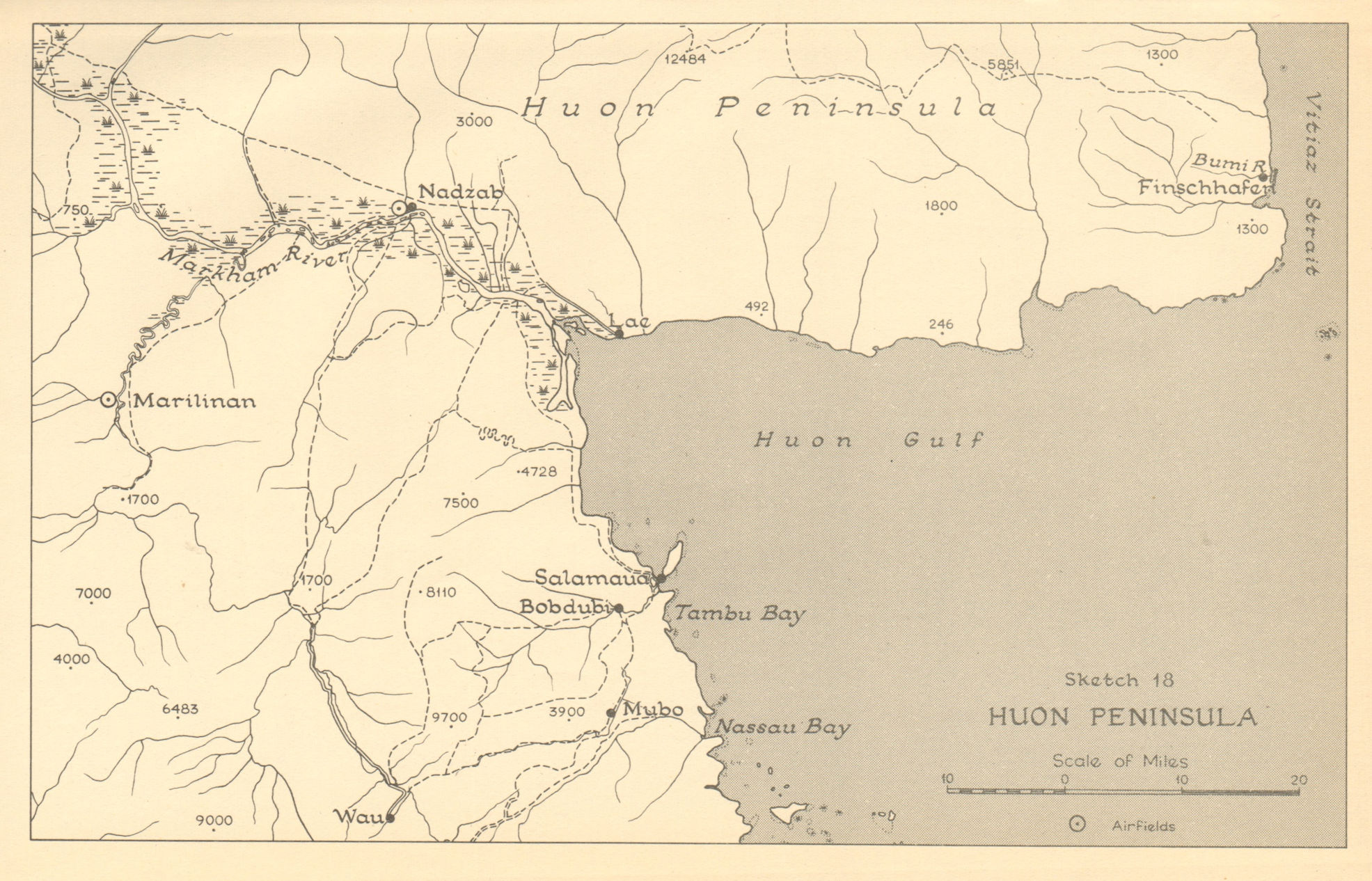 Huon Peninsula campaign 1943. Papua New Guinea. World War 2 1961 old map