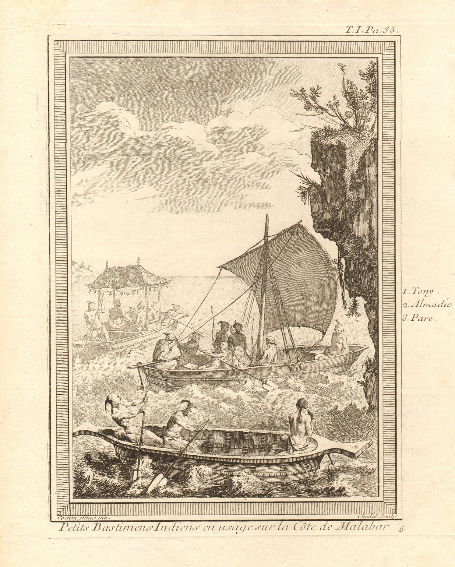 Associate Product 'Bastimens Indiens… côte de Malabar' coast. Boat raft paraw almadie. India 1746