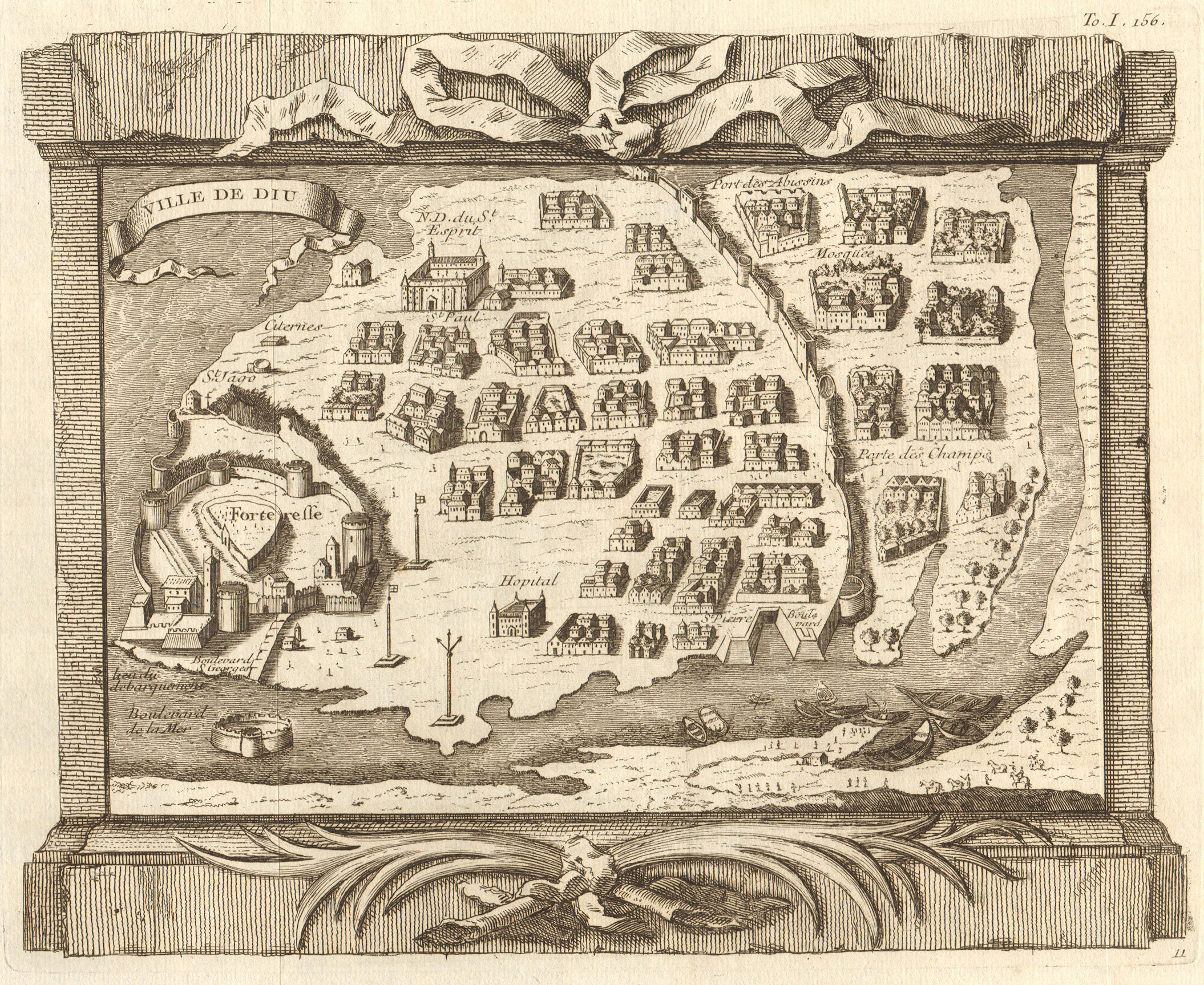 'Ville de Diu'. India. City town & fortress plan, Daman & Diu. BELLIN 1746 map