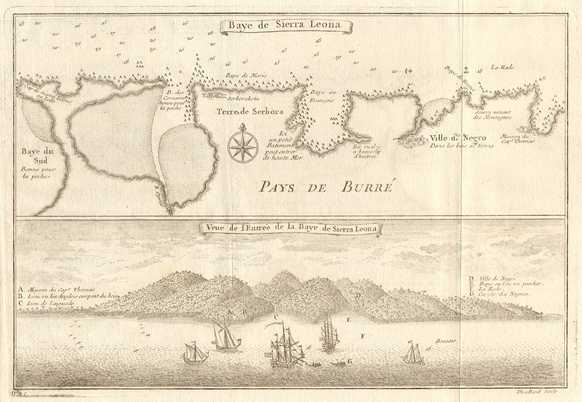 Associate Product 'Baye de Sierra Leona'. North shore of Freetown, Sierra Leone. BELLIN 1746 map