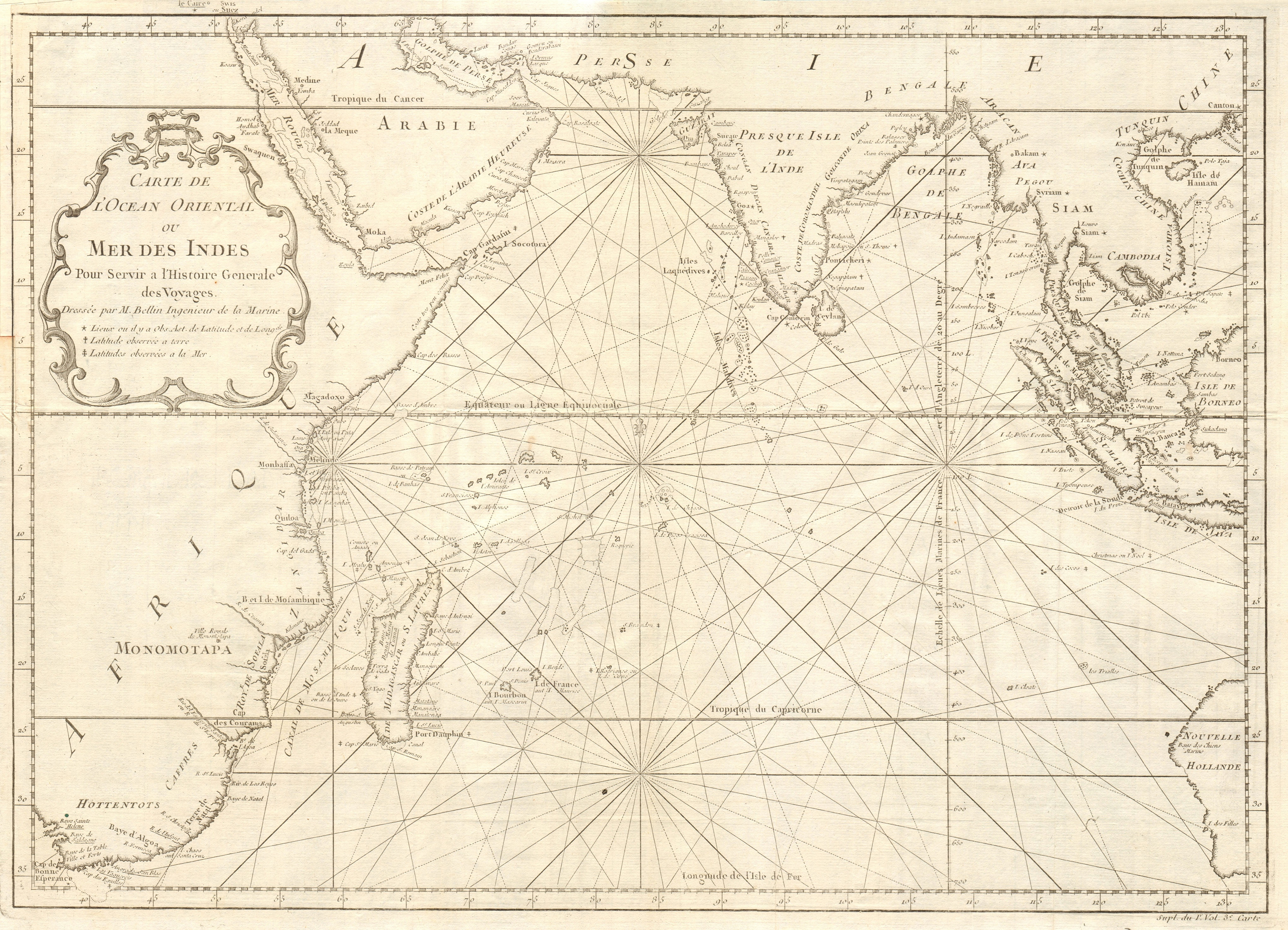 'Carte de l’Ocean Oriental ou Mer des Indes'. Indian Ocean. BELLIN 1746 map