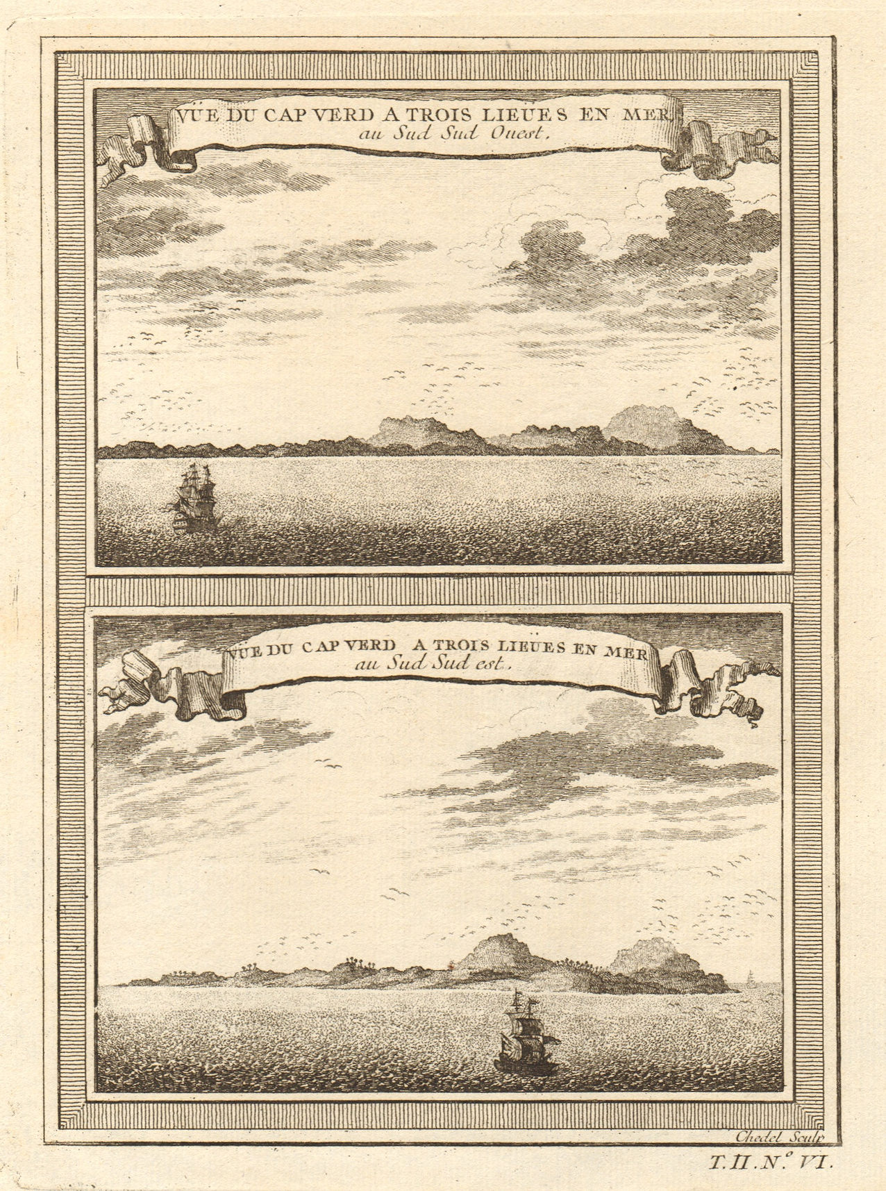 Two views of Cap-Vert from SSW & SSE. Deux Mamelles, Dakar, Senegal 1746 print