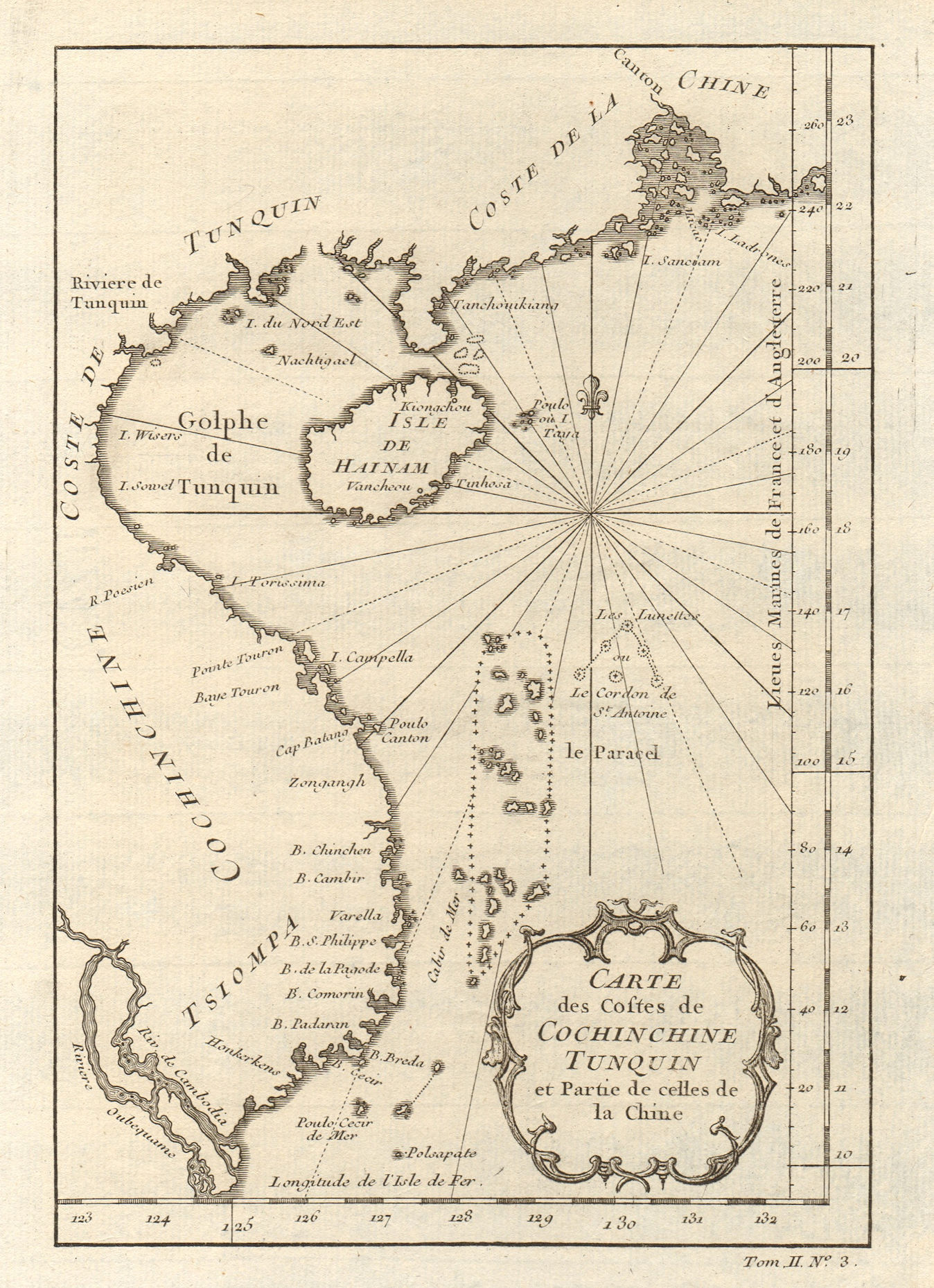 'Costes de Cochinchine, Tunquin…' Vietnam Hainan South China Sea BELLIN 1746 map