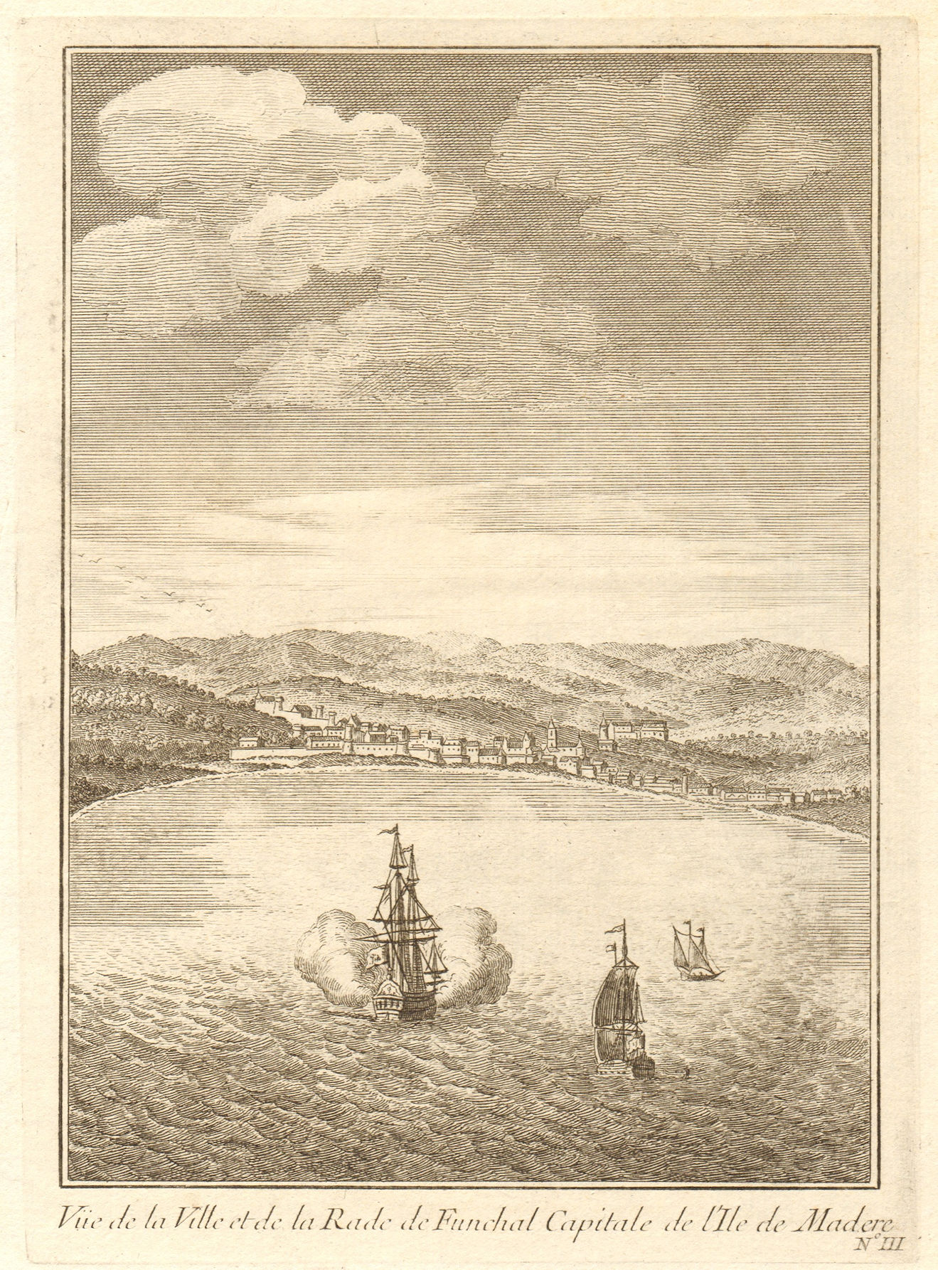 Associate Product View of the city & bay of Funchal, Madeira. Portugal. Tall ships 1746 print