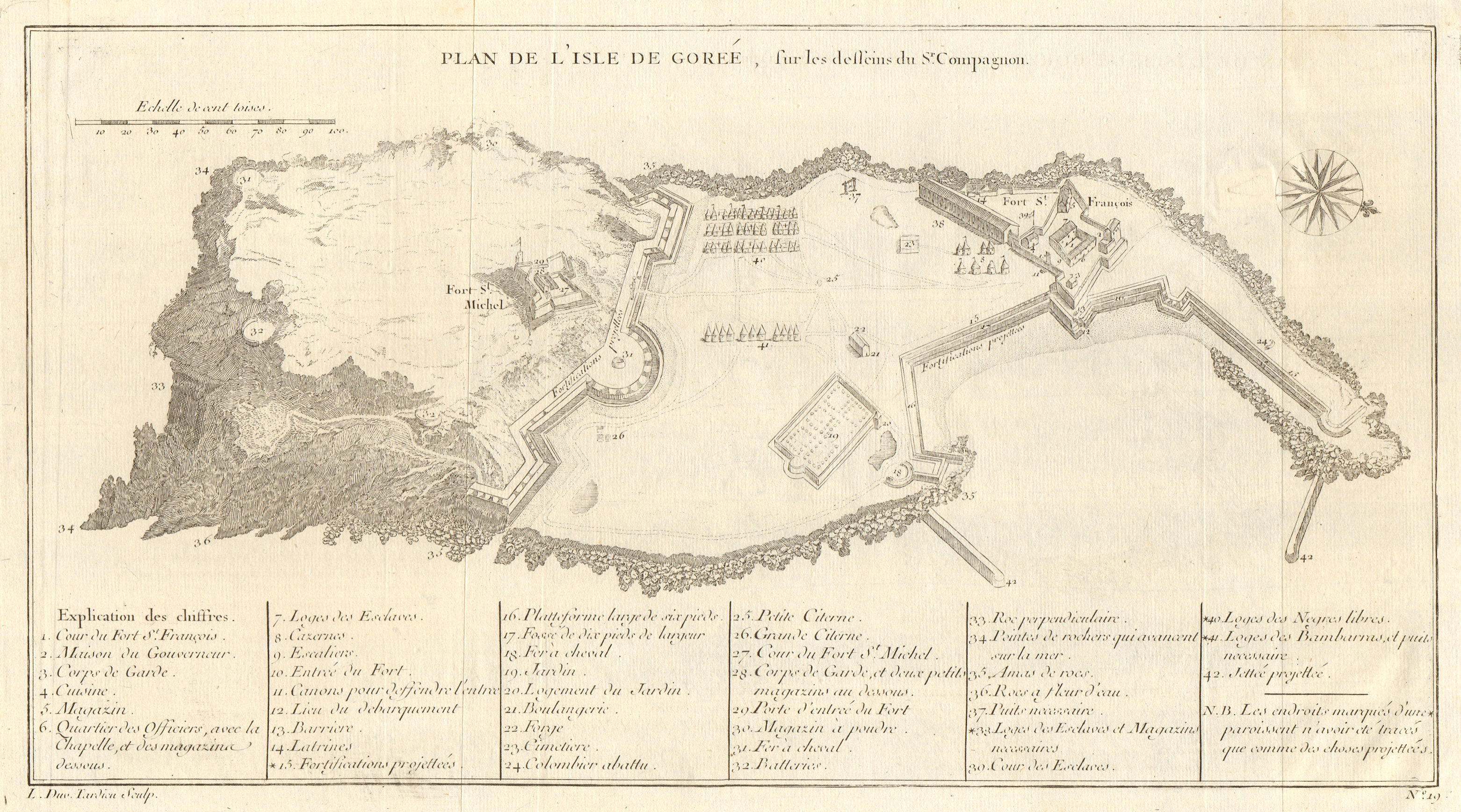 Associate Product 'Plan de l’lsle de Gorée'. Île de Goree Dakar Senegal. Compagnon/BELLIN 1746 map