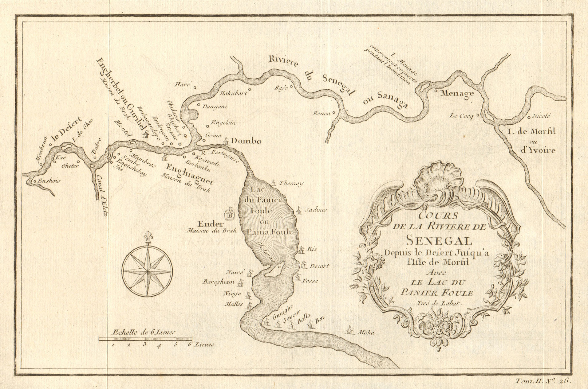 Associate Product 'Cours de la Riviere de Senegal' River. Morfil island Lac Guiers BELLIN 1746 map