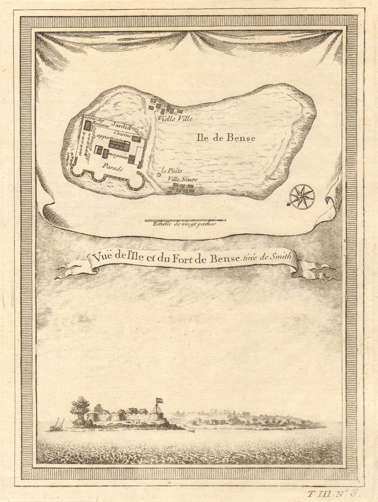 Associate Product 'Vue de I’Isle & du Fort de Bense'. Bunce Island, Sierra Leone. BELLIN 1747 map