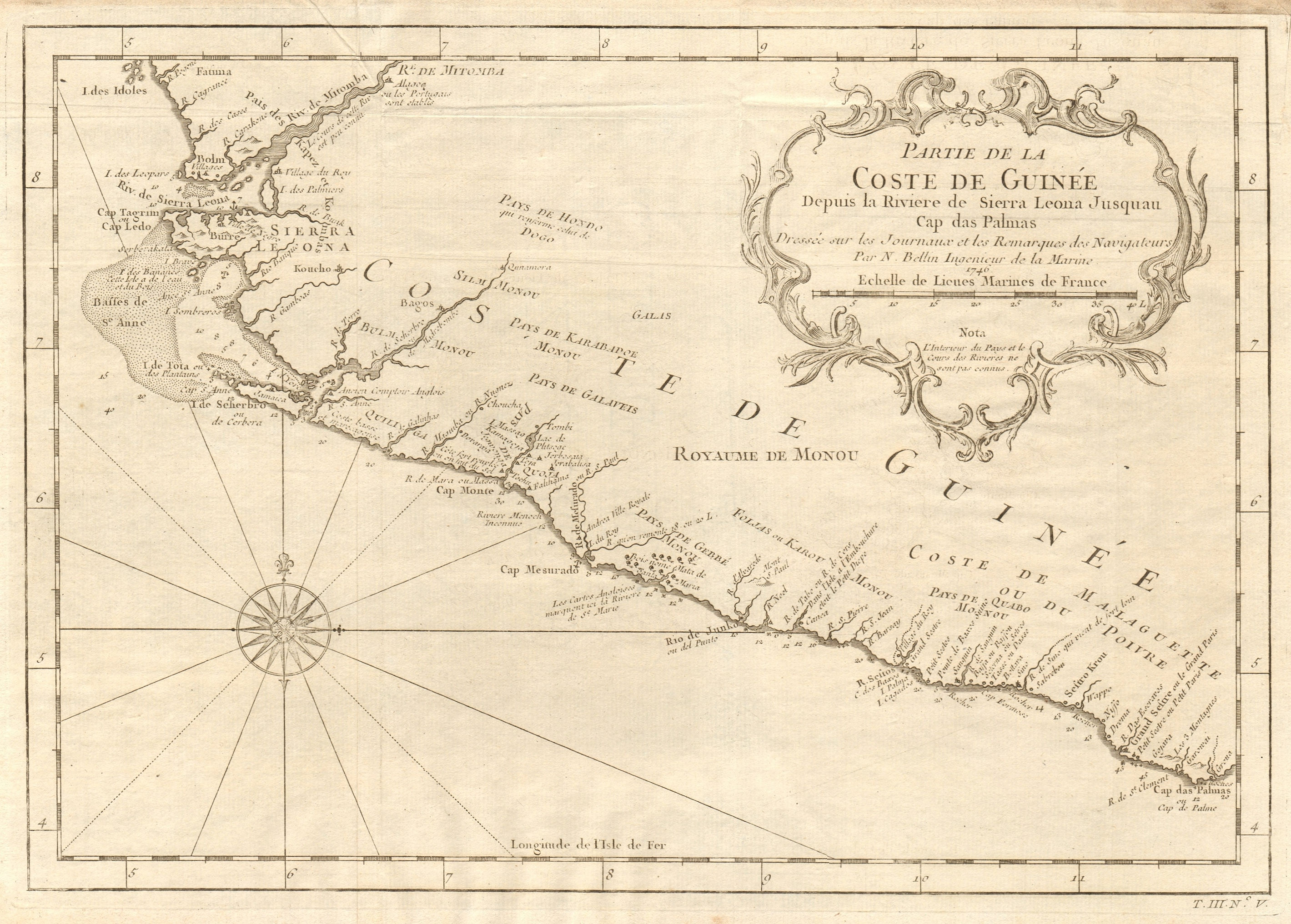 Associate Product 'Partie de la Coste de Guinée'. Sierra Leone & Liberia coast. BELLIN 1747 map