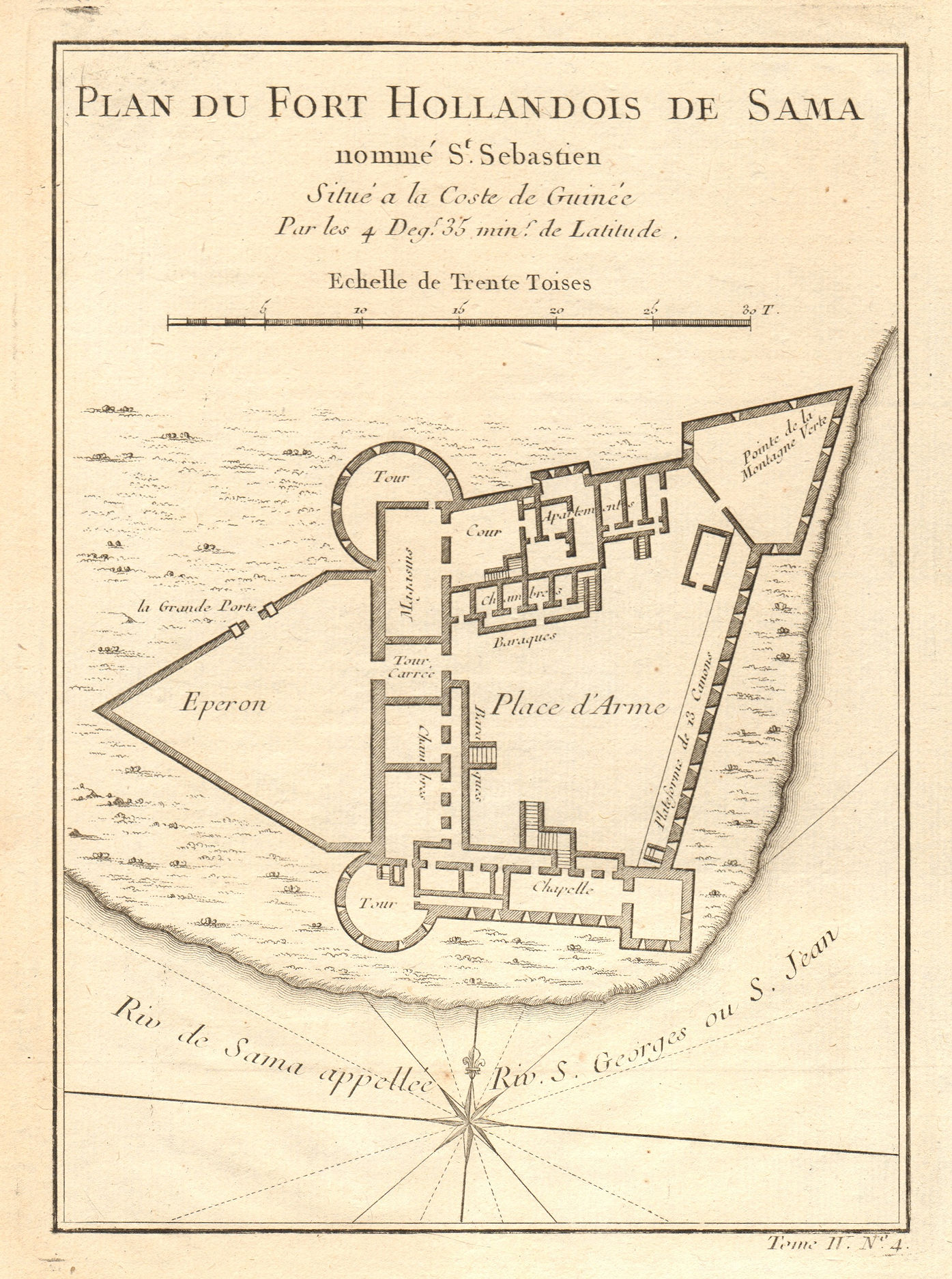 Associate Product Fort Hollandois de Sama… St. Sebastien'. Cape Coast Castle Ghana BELLIN 1747 map