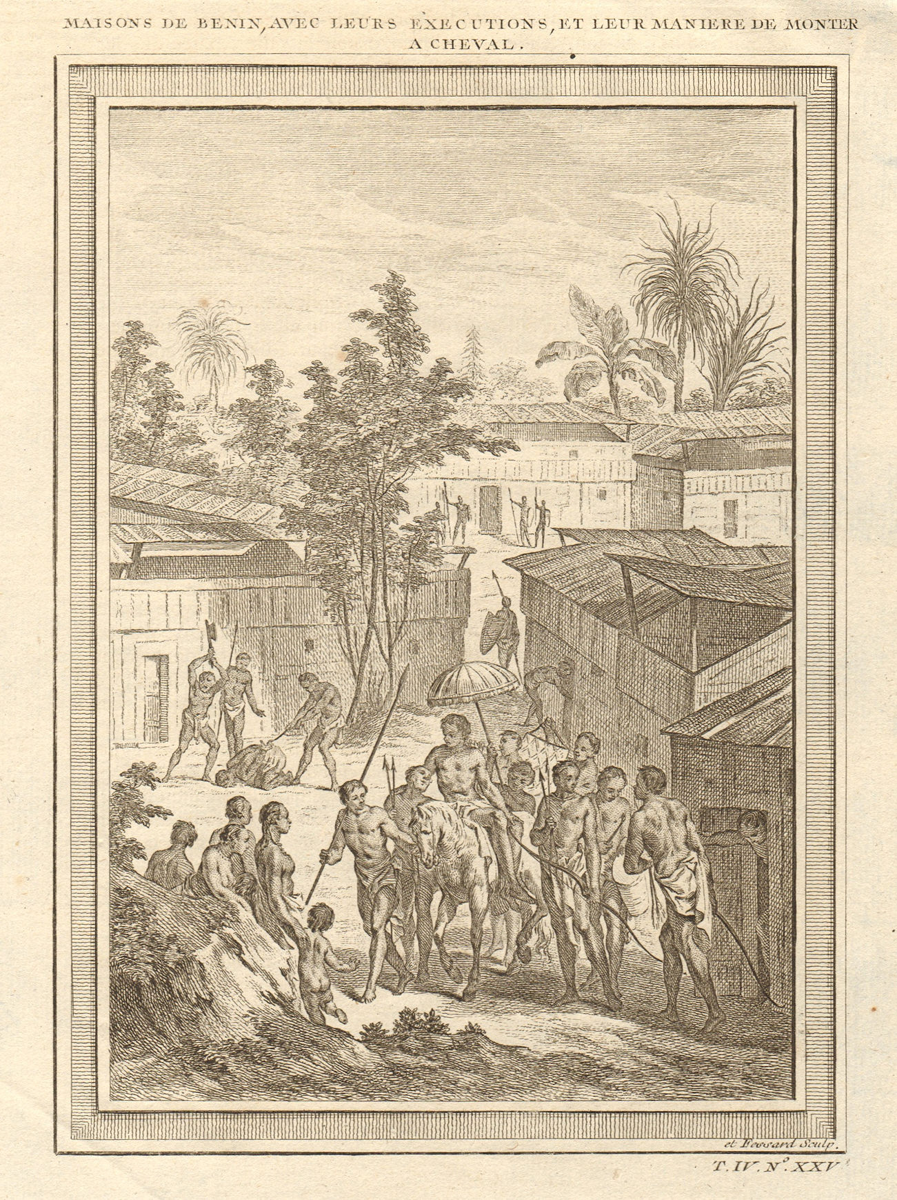 Associate Product Houses of Benin. Beheading executions. Horseback riding sidesaddle 1747 print