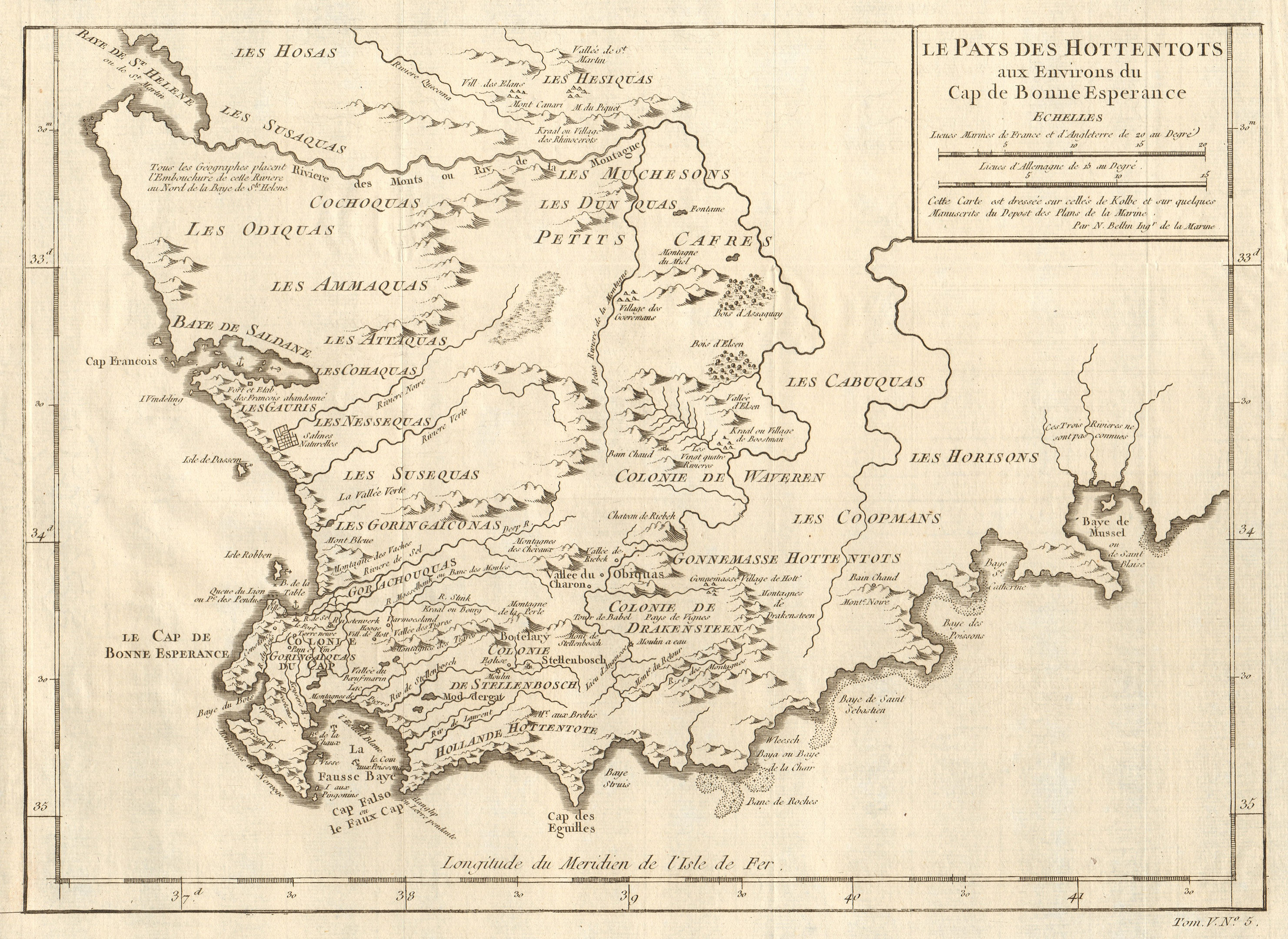 'Pays des Hottentots aux… Cap de Bonne Esperance'. South Africa. BELLIN 1748 map
